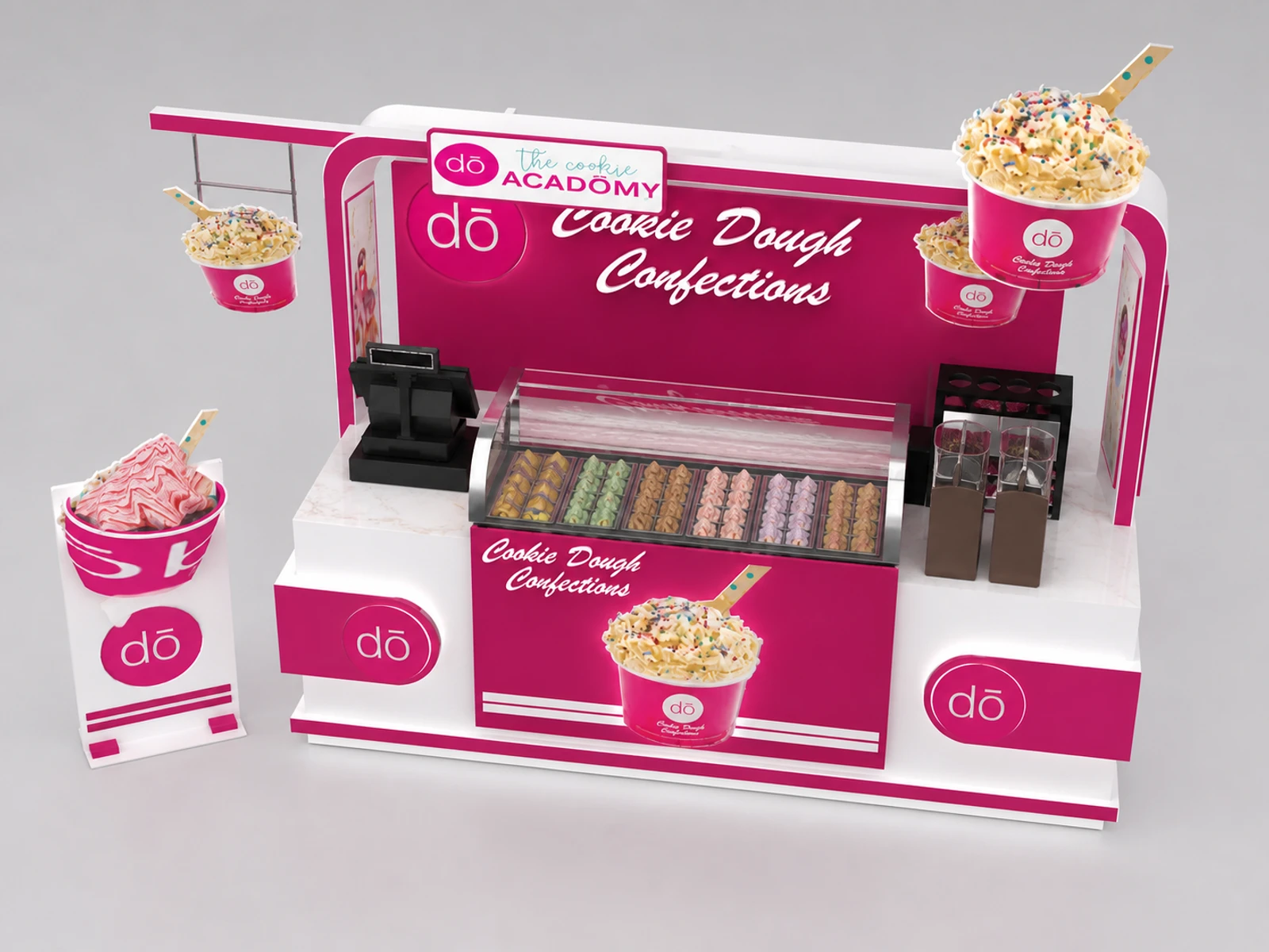 Charming Soft Ice Cream Kiosk Unique Sweet Food Smoothies Stand — elevated layout view