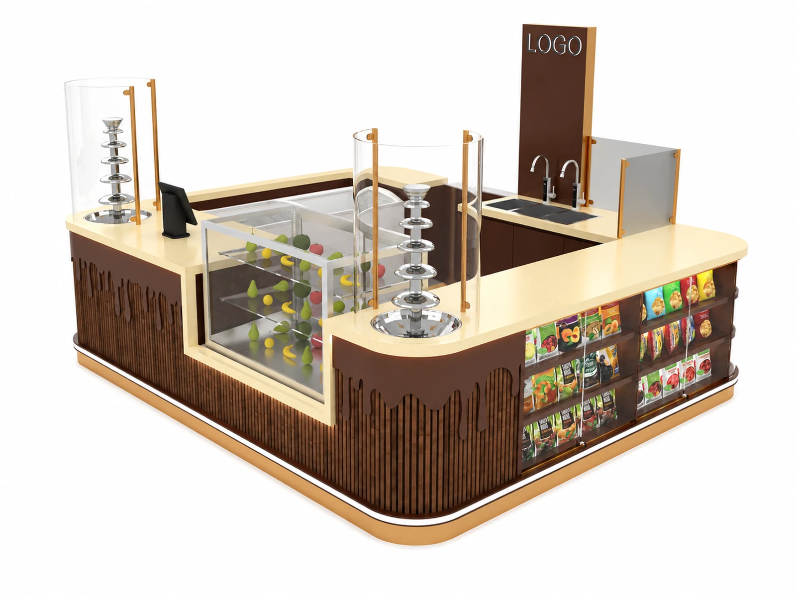 Chocolate Drip Design Ice Cream Kiosk Customized Food Kiosk for Sale — overall kiosk design