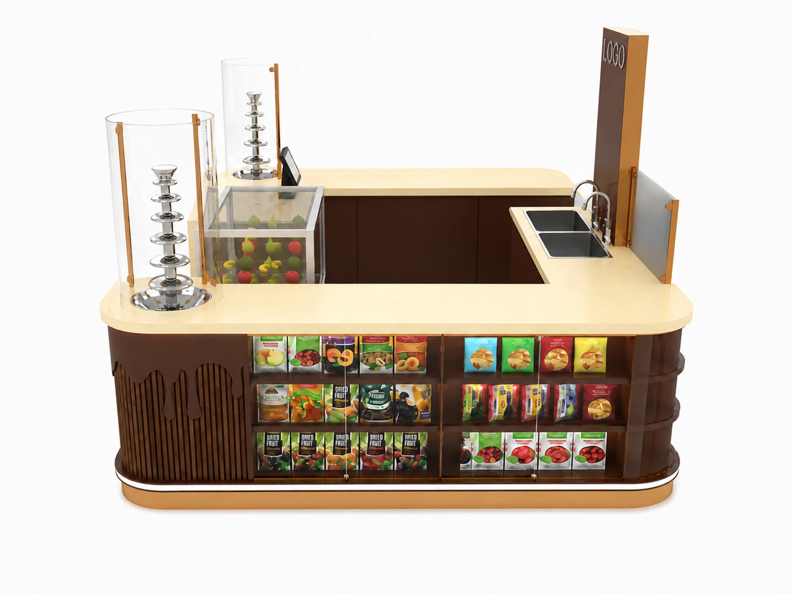 Chocolate Drip Design Ice Cream Kiosk Customized Food Kiosk for Sale — alternate counter perspective