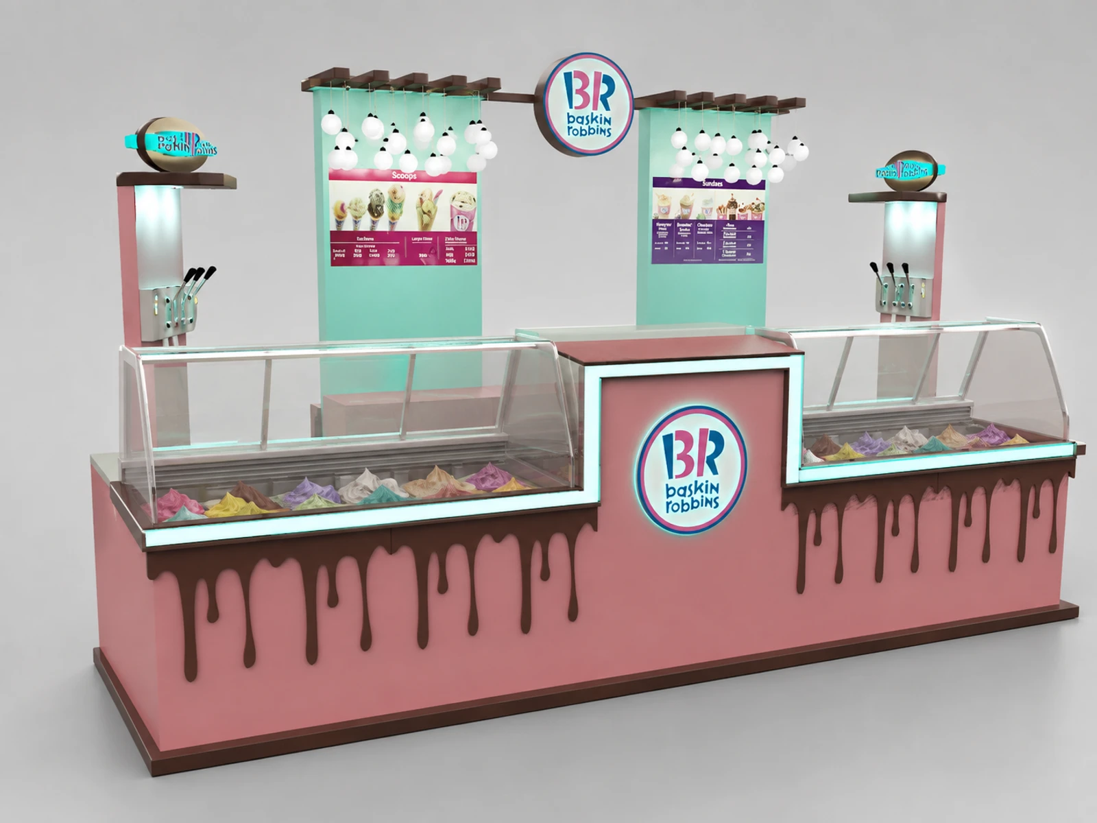 Colorful Ice Cream Kiosk 3D Design Mall Center Gelato Counter Shop Ice Cream Booth — overall kiosk design