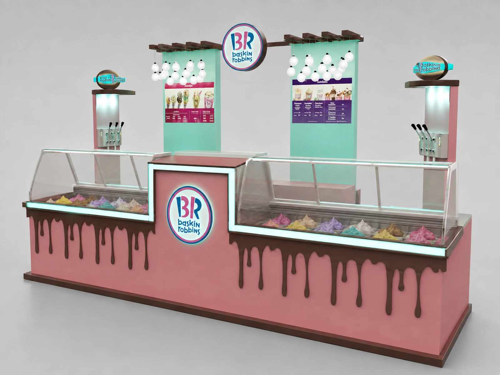 Colorful Ice Cream Kiosk 3D Design Mall Center Gelato Counter Shop Ice Cream Booth — alternate counter perspective