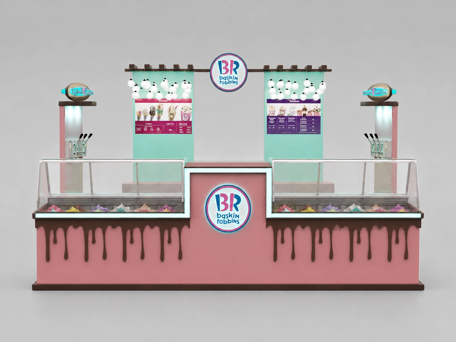 Colorful Ice Cream Kiosk 3D Design Mall Center Gelato Counter Shop Ice Cream Booth — additional service-side perspective