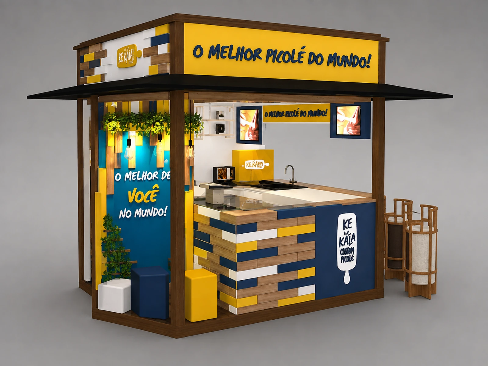 Colorful Ice Cream Kiosk New Custom Food Indoor Booth — alternate counter perspective
