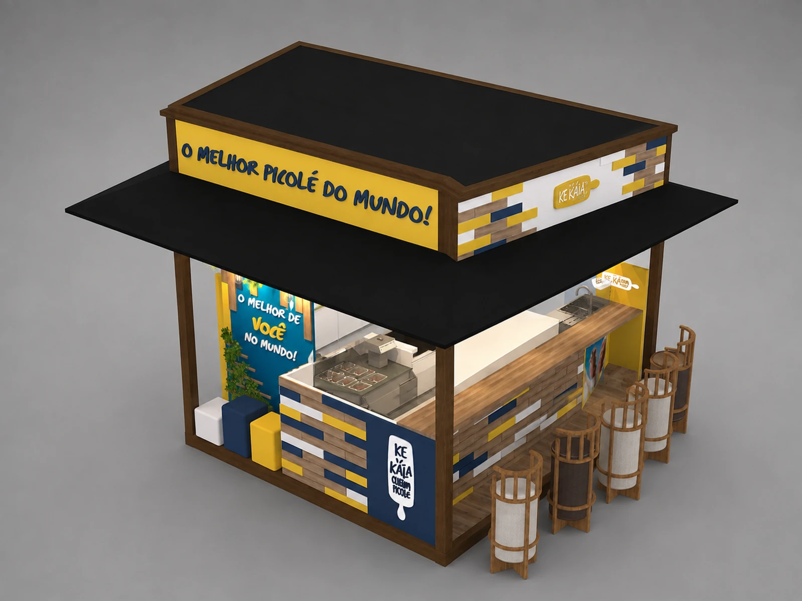 Colorful Ice Cream Kiosk New Custom Food Indoor Booth — elevated layout view