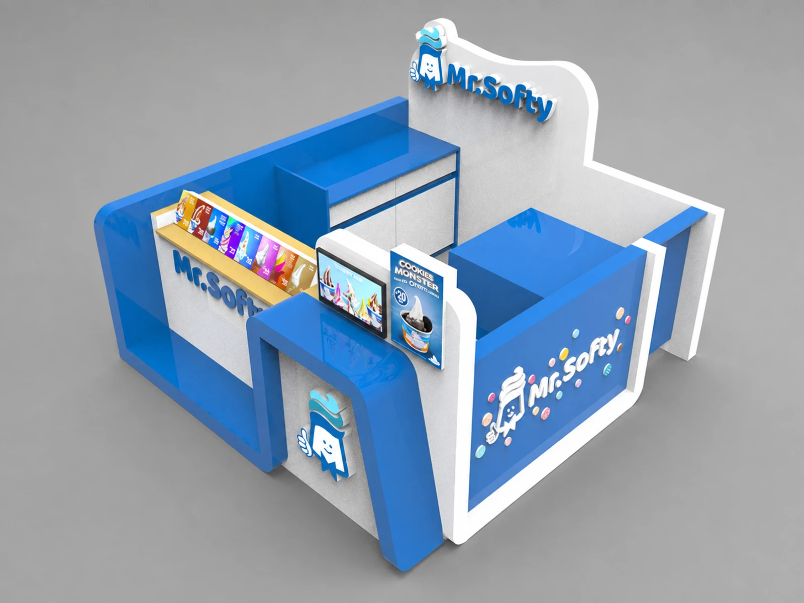 Creative 8*8Ft Ice Cream Kiosk Durable Soft Ice Cream Booth — overall kiosk design