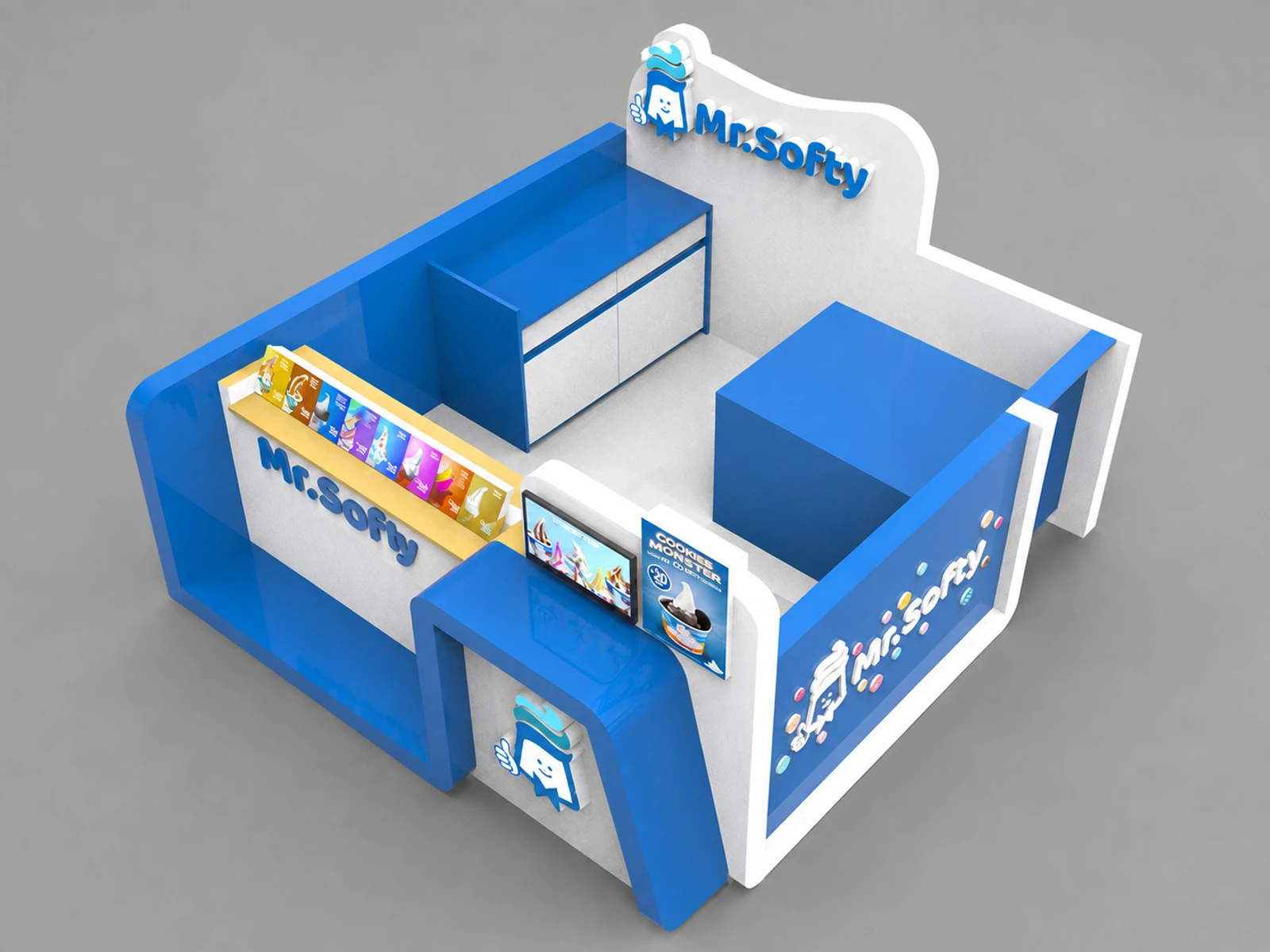 Creative 8*8Ft Ice Cream Kiosk Durable Soft Ice Cream Booth — elevated layout view