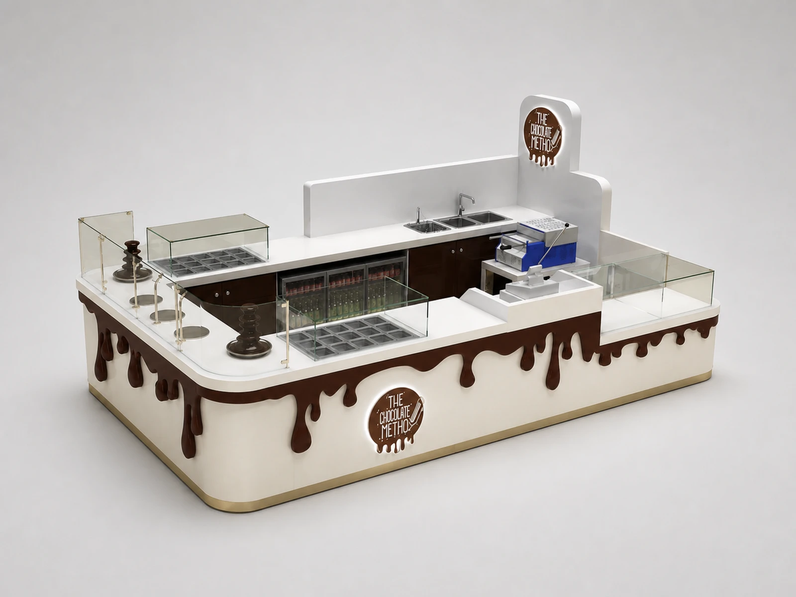 Creative chocolate ice cream kiosk frozen yogurt booth used in Australia — overall kiosk design