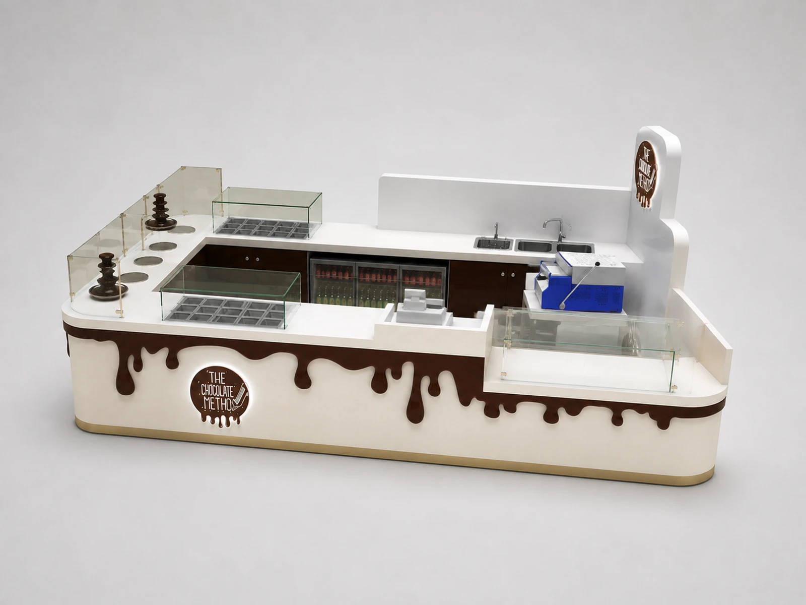 Creative chocolate ice cream kiosk frozen yogurt booth used in Australia — alternate counter perspective