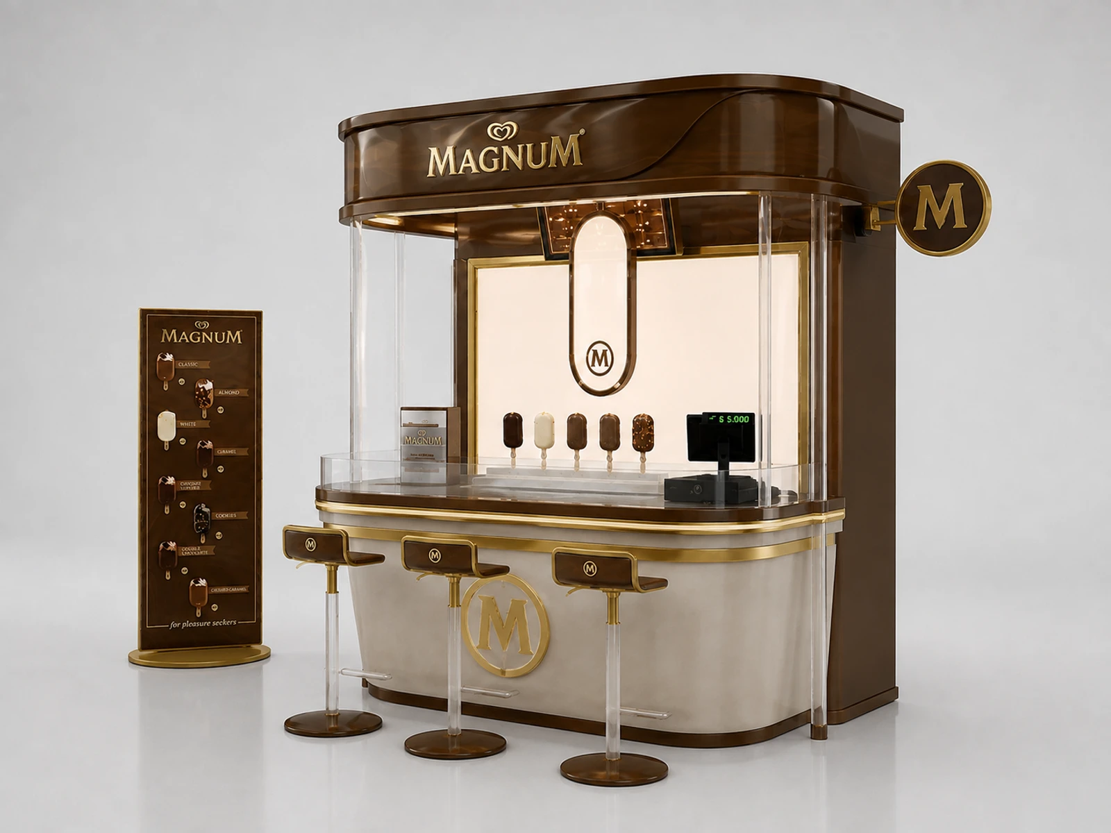 Creative fluid chocolate display bar ice cream kiosk Chocolate shop counter for sale — alternate counter perspective