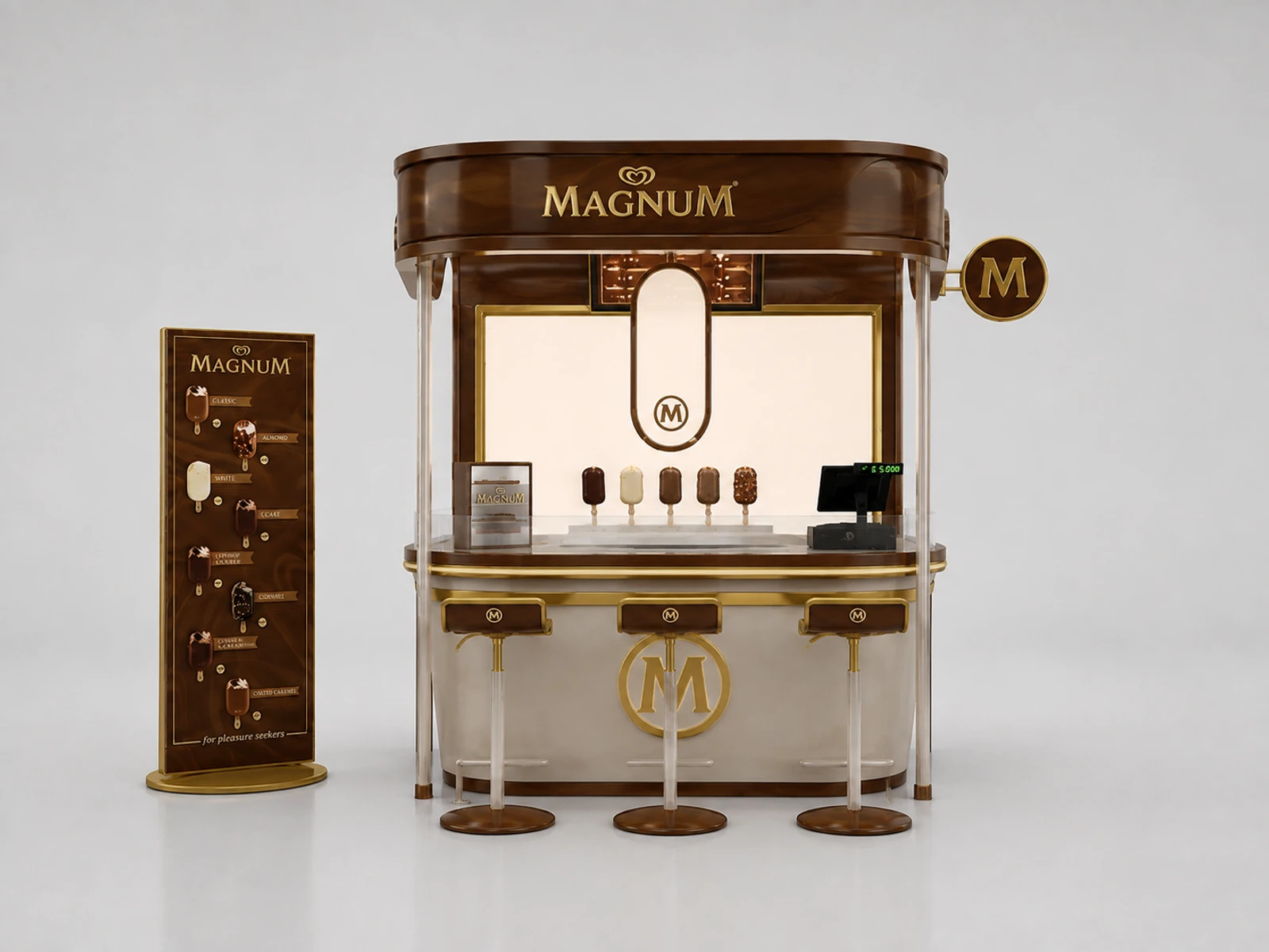 Creative fluid chocolate display bar ice cream kiosk Chocolate shop counter for sale — additional service-side perspective