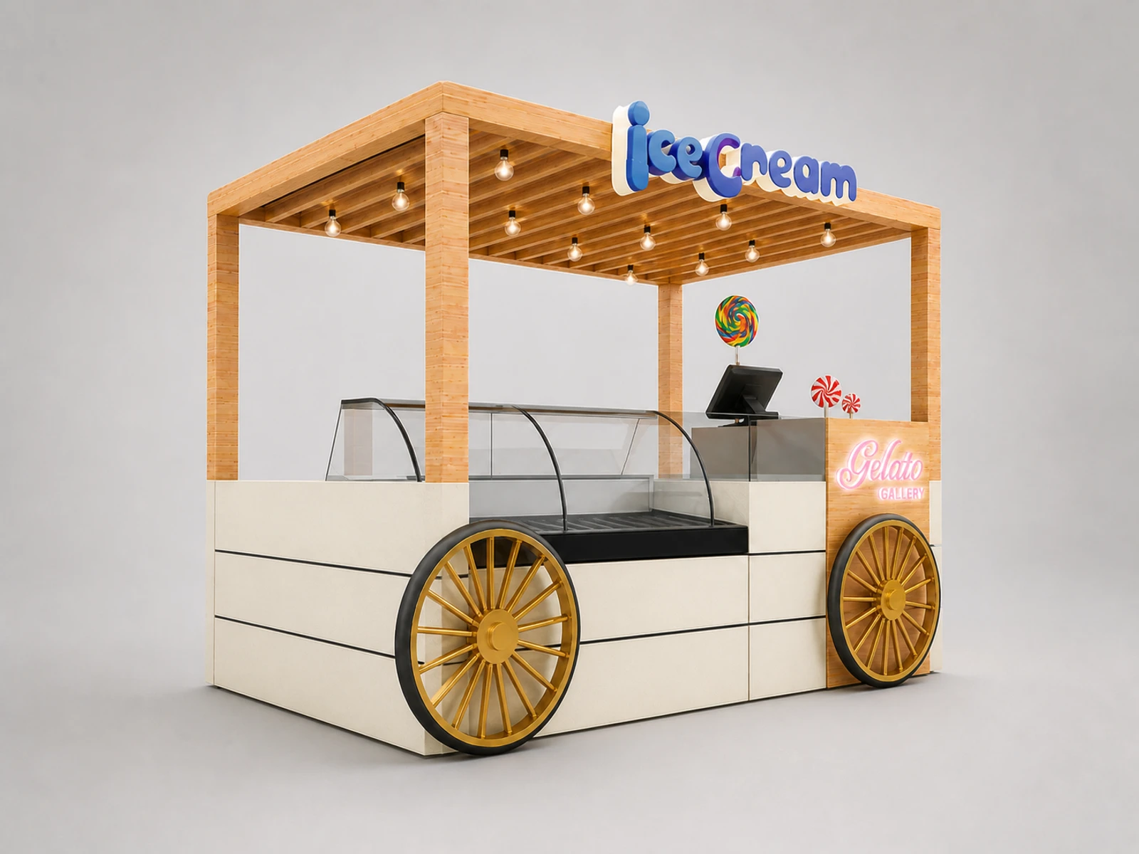 Creative ice cream kiosk custom Frozen yogurt cart design with wheels decor outdoor kiosk for sale — alternate counter perspective
