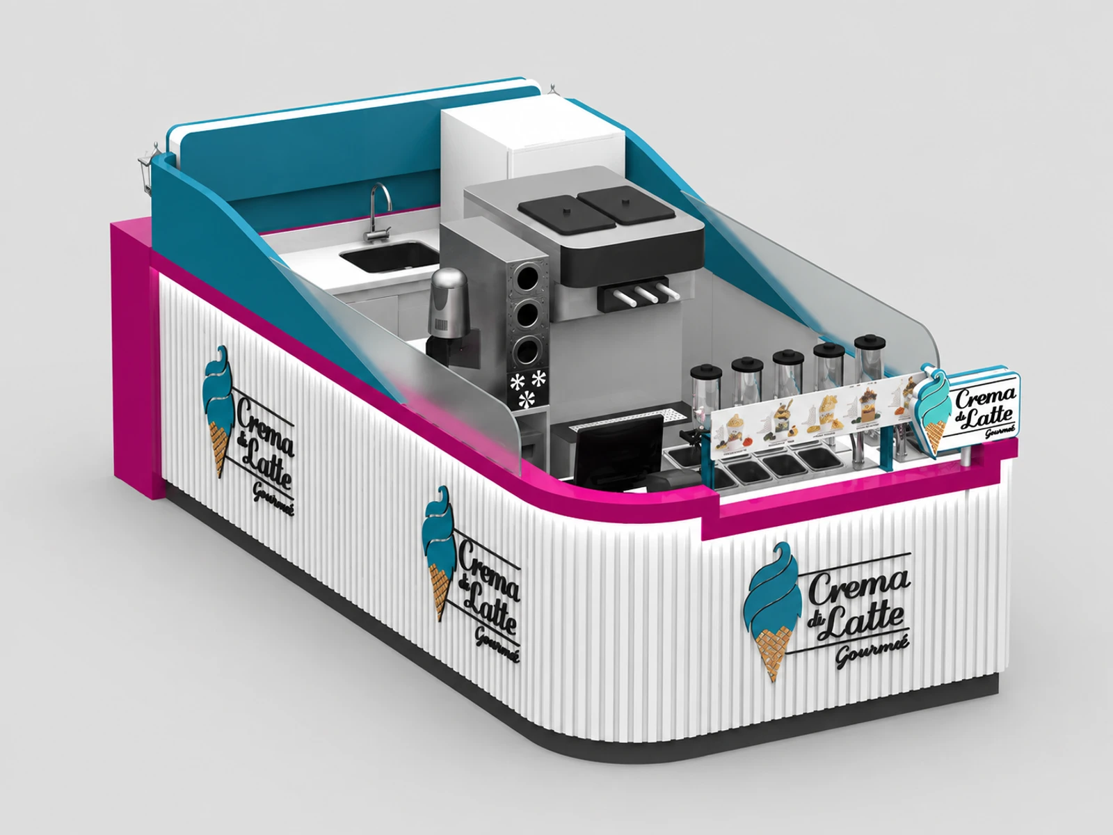 Creative Ice Cream Kiosk Mall Fast Food Smoothies Popsicle Kiosk — overall kiosk design