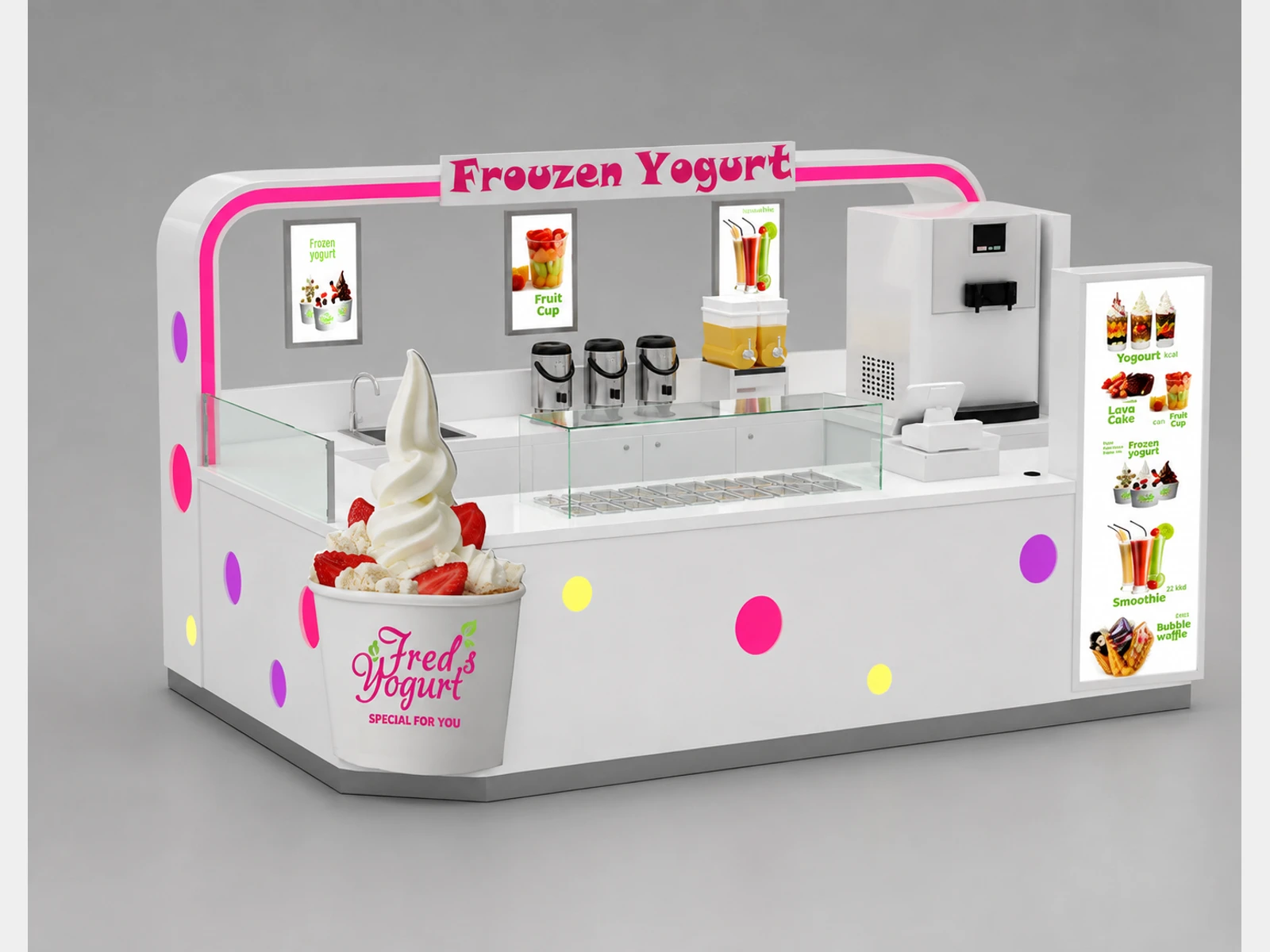 Custom Ice Cream Kiosk Counter | Brand New Design Yogurt Stand To Romania — overall kiosk design