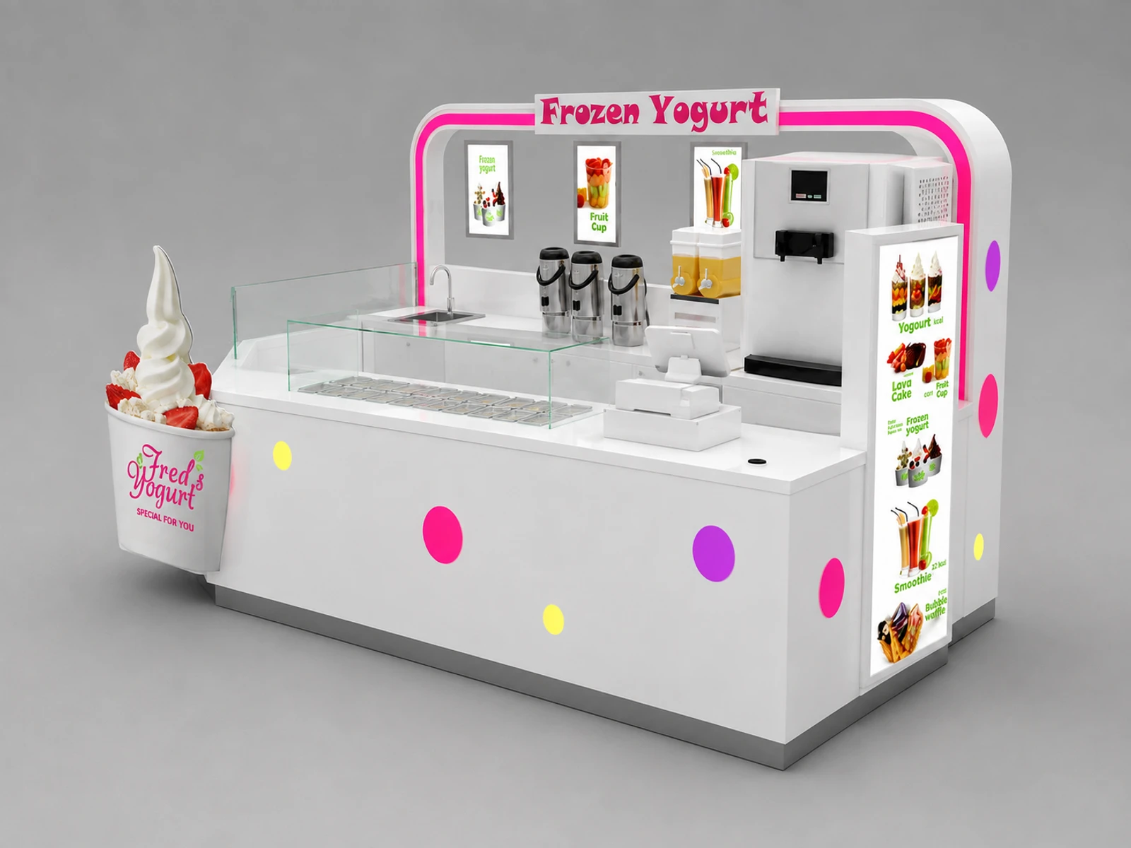 Custom Ice Cream Kiosk Counter | Brand New Design Yogurt Stand To Romania — alternate counter perspective