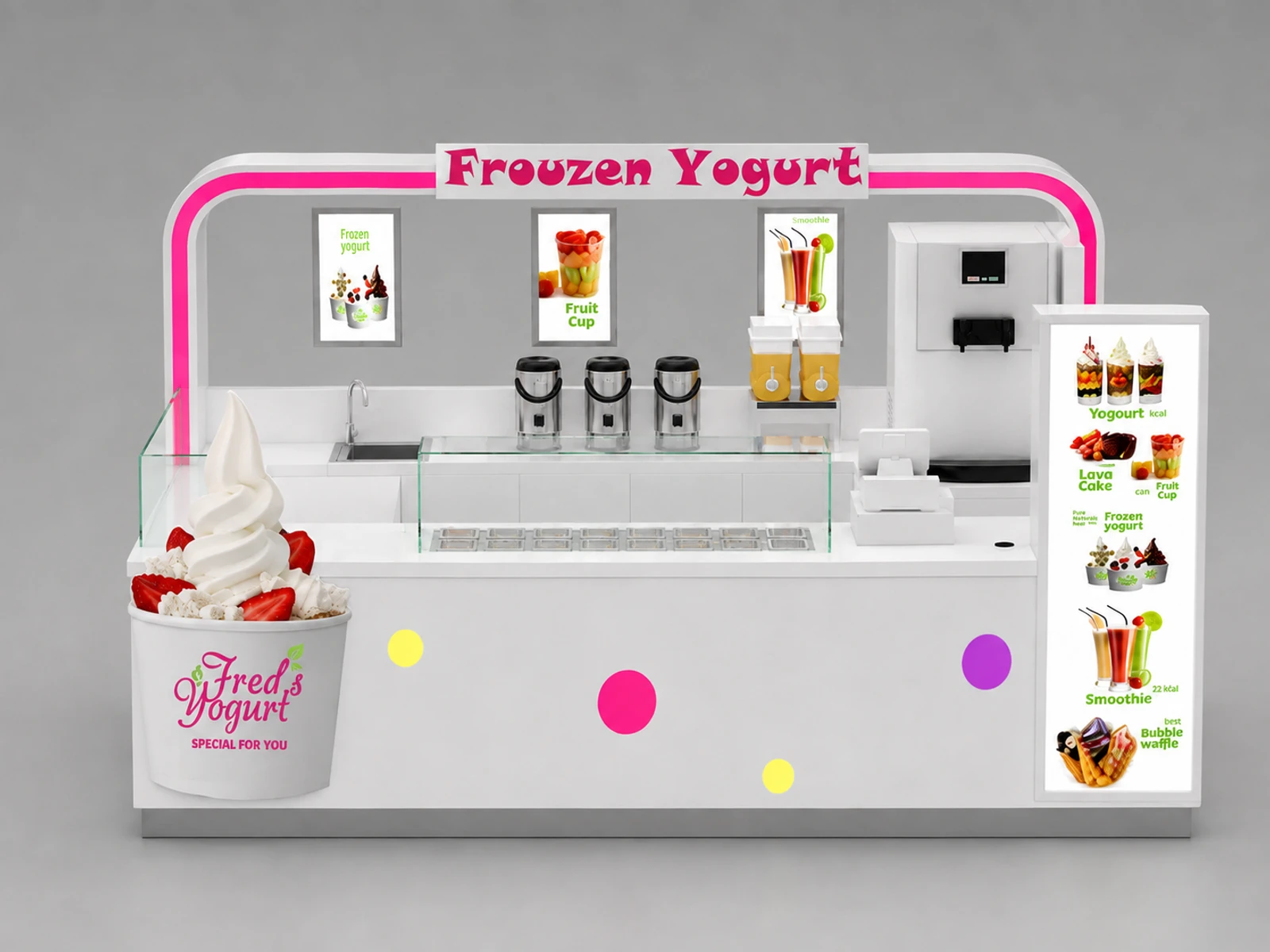 Custom Ice Cream Kiosk Counter | Brand New Design Yogurt Stand To Romania — additional service-side perspective