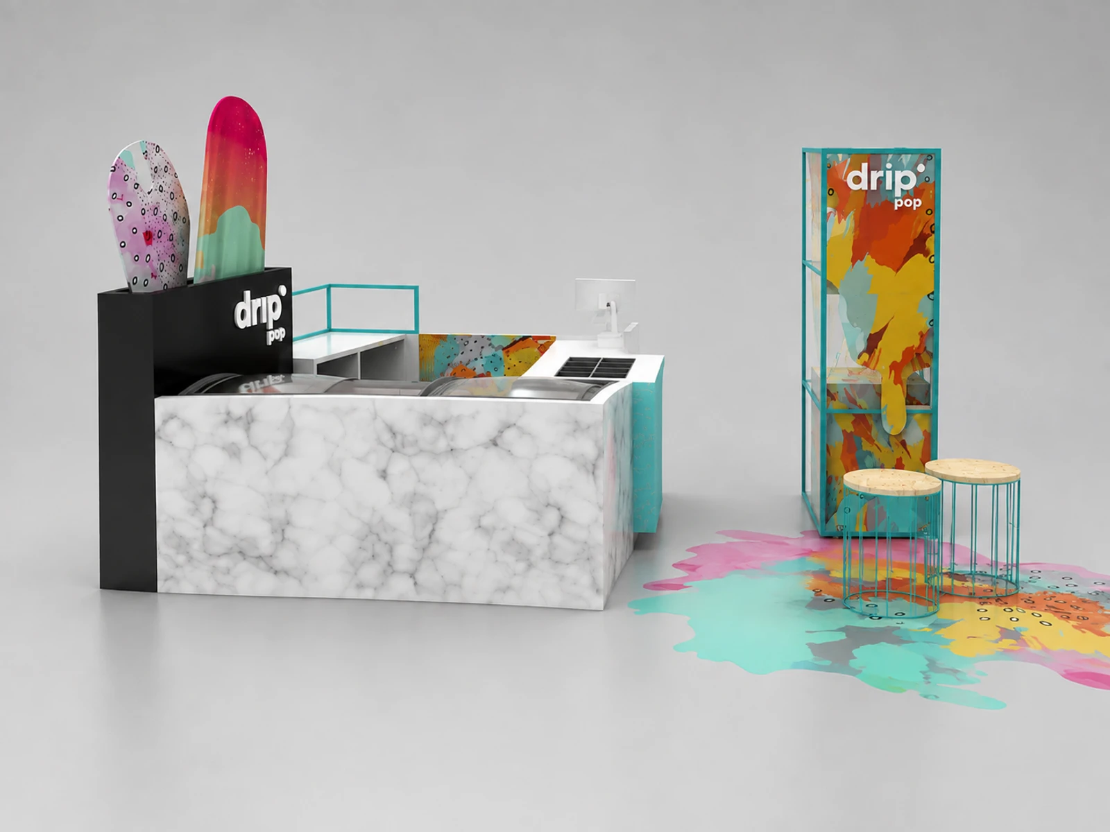 Custom Ice Cream Kiosk & Ice Cream Counter Food Booth in Mall Center for Sale — additional service-side perspective
