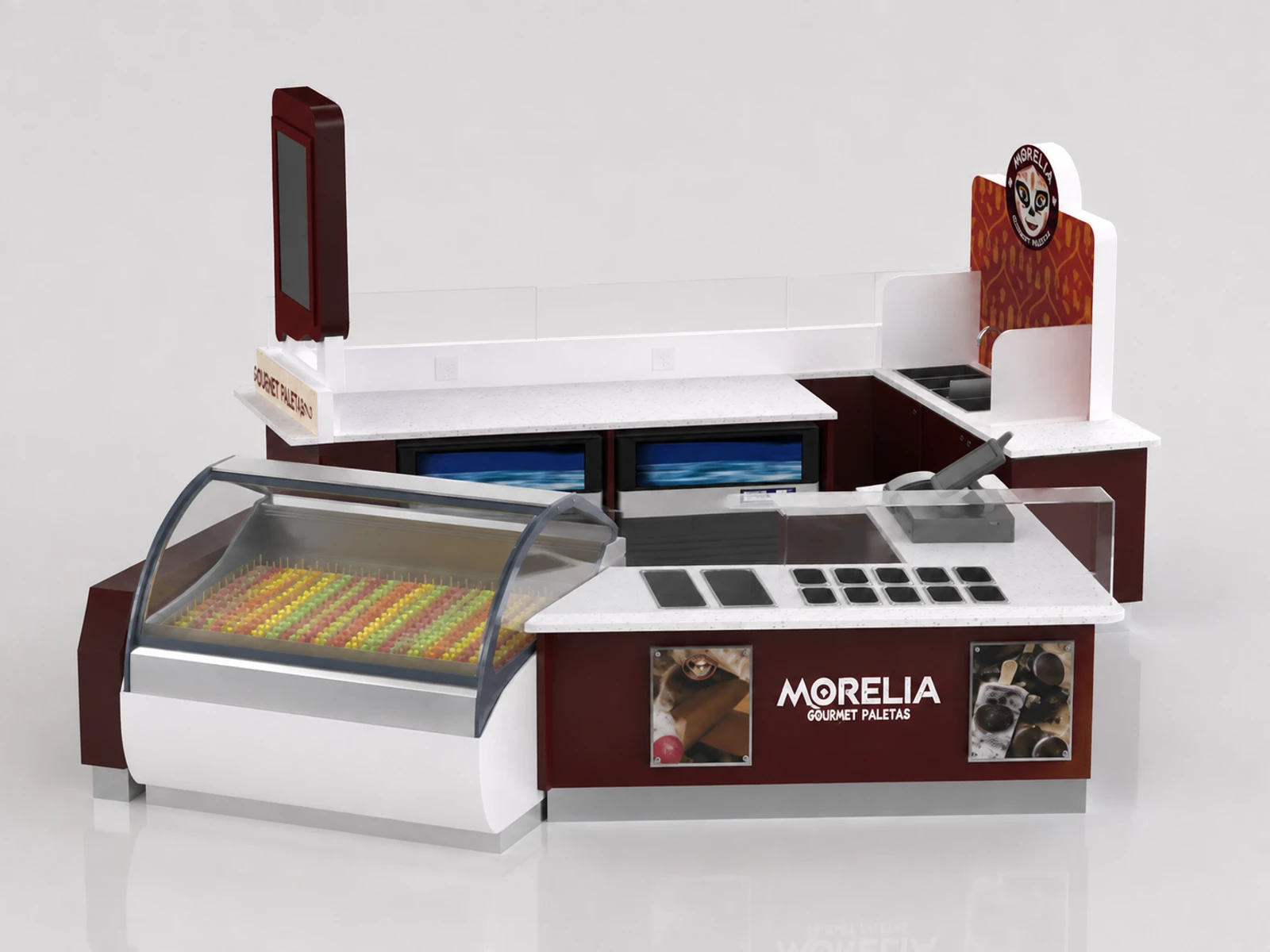 Custom Ice Lolly Kiosk Mall Food Summer Ice Lolly Bar Counter Panda Cute Popsicle Display — alternate counter perspective