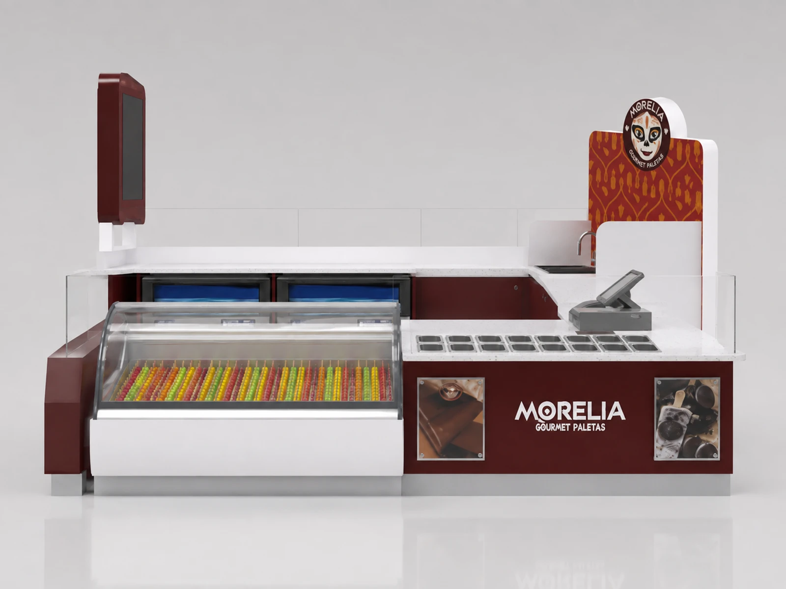 Custom Ice Lolly Kiosk Mall Food Summer Ice Lolly Bar Counter Panda Cute Popsicle Display — additional service-side perspective