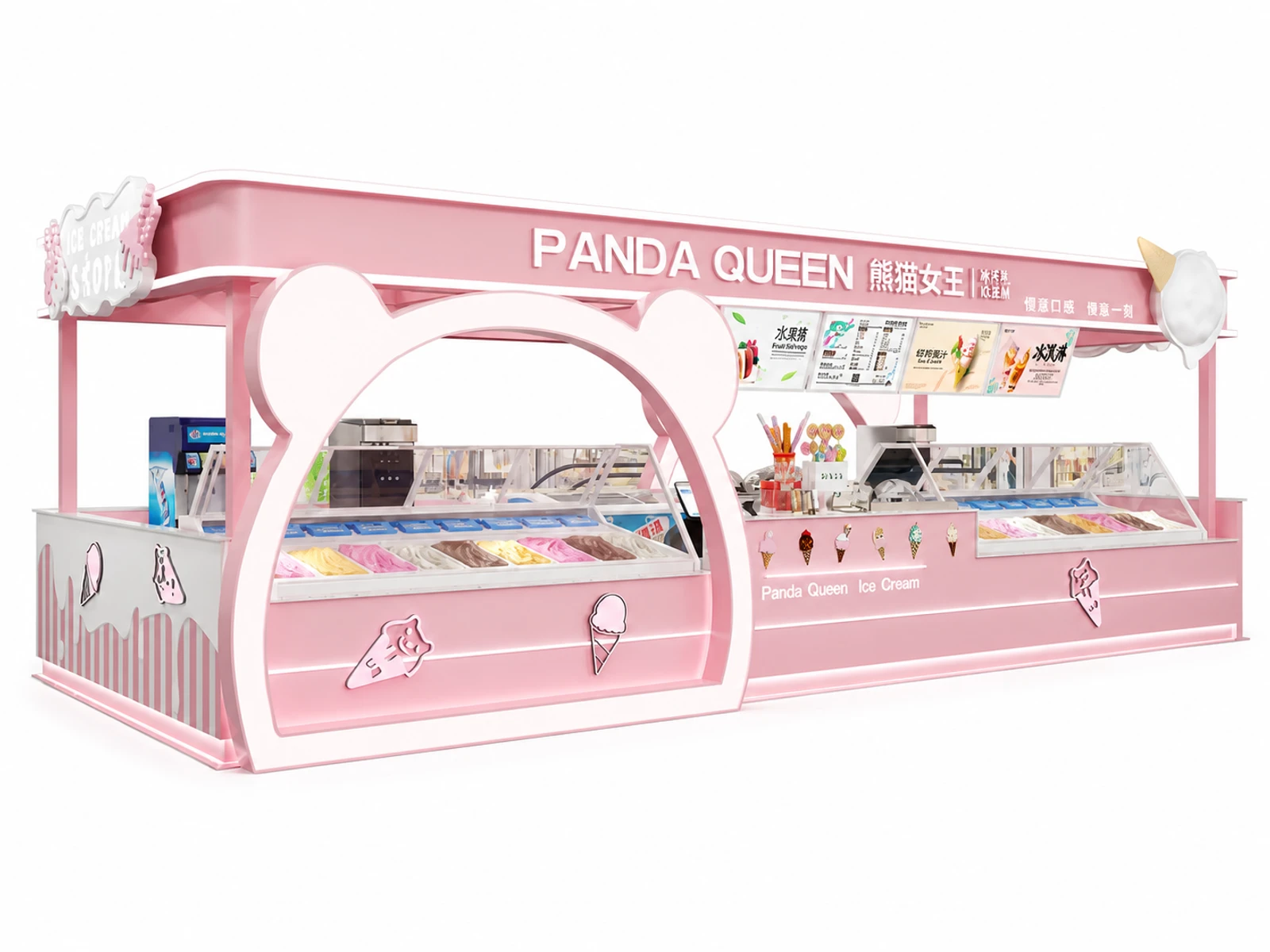 Customizable Pink Ice Cream Kiosk | Eye-Catching Retail Booth for Gelato Frozen Yogurt & Dessert Sales — overall kiosk design