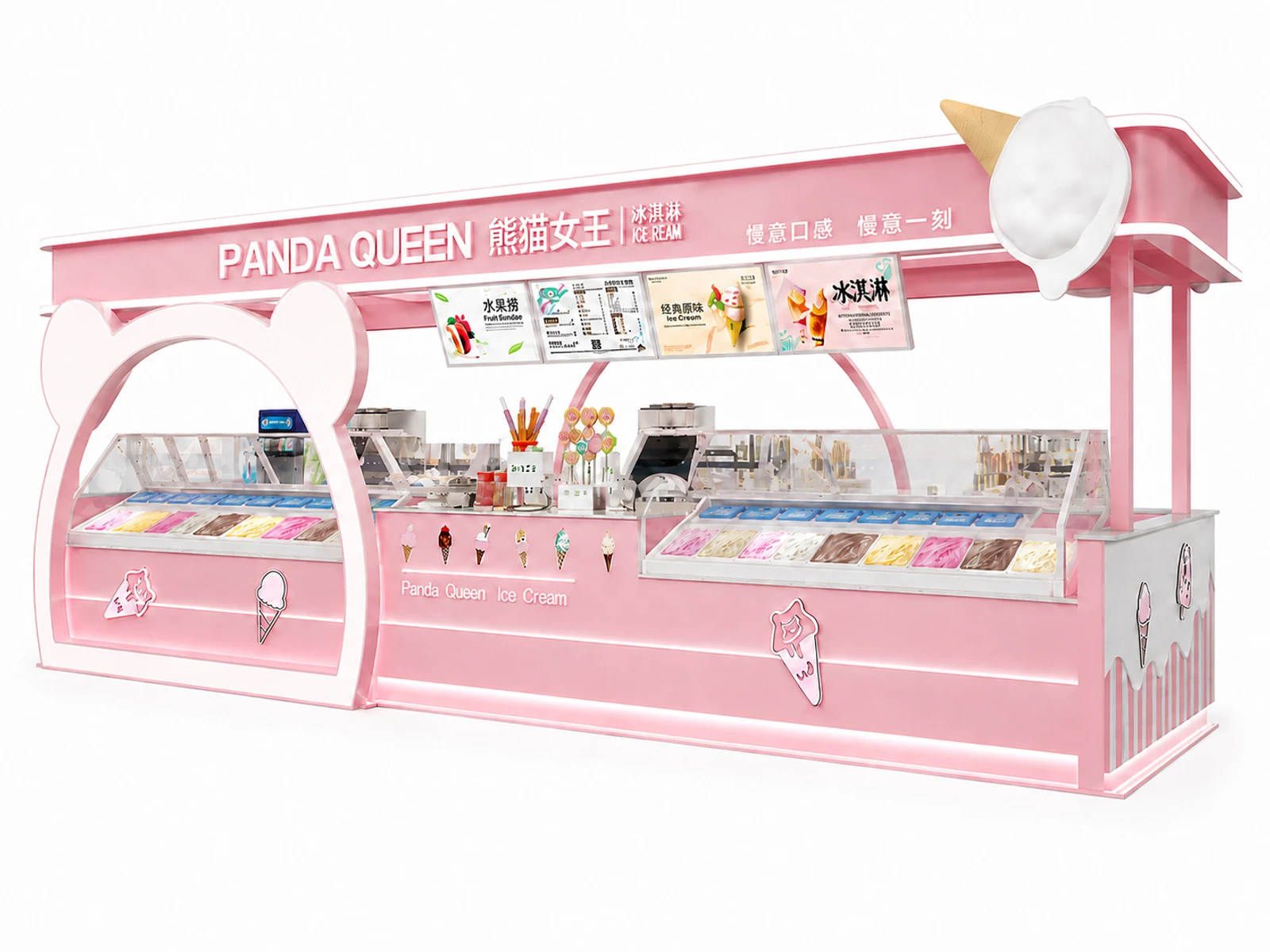 Customizable Pink Ice Cream Kiosk | Eye-Catching Retail Booth for Gelato Frozen Yogurt & Dessert Sales — alternate counter perspective
