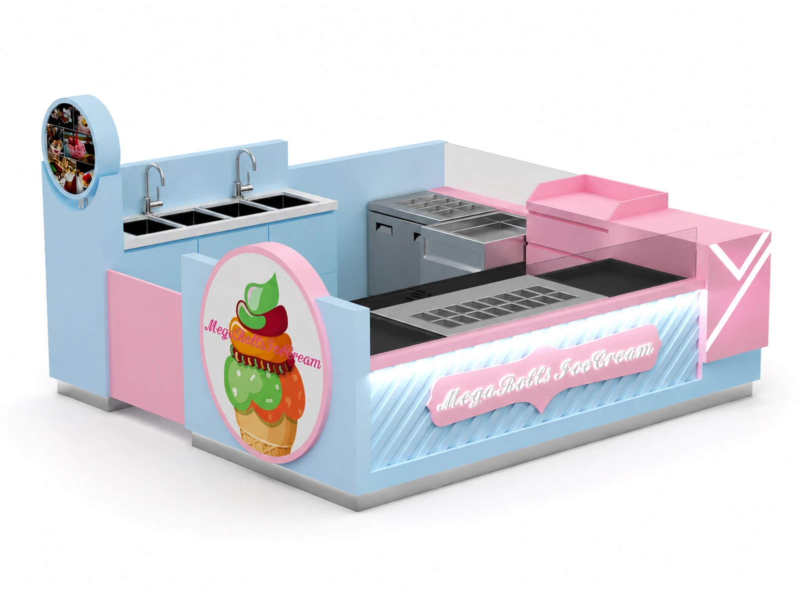 Customized 10x10 feet Dreamy Rolled Ice Cream Kiosk for Sale — overall kiosk design