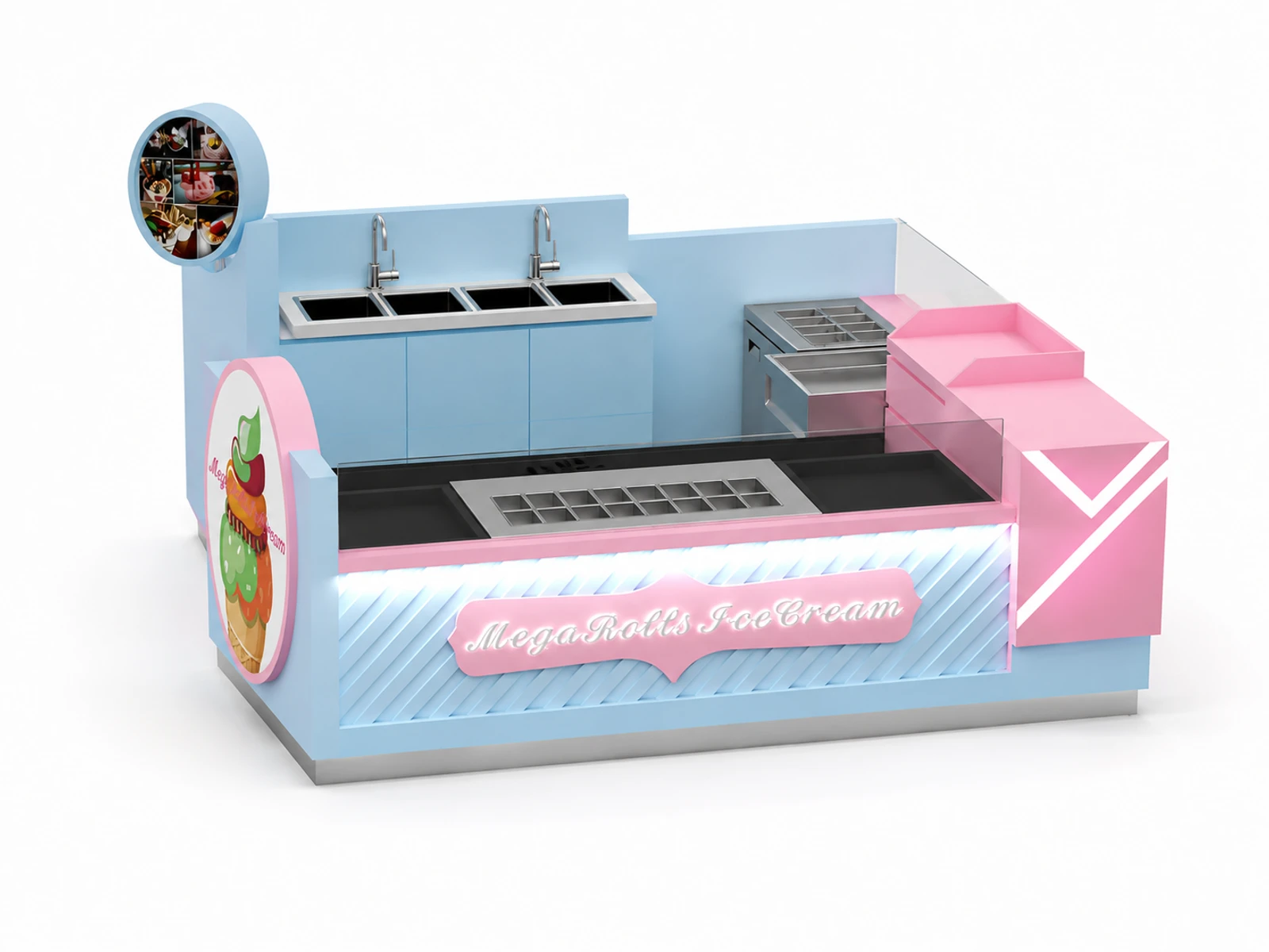 Customized 10x10 feet Dreamy Rolled Ice Cream Kiosk for Sale — alternate counter perspective