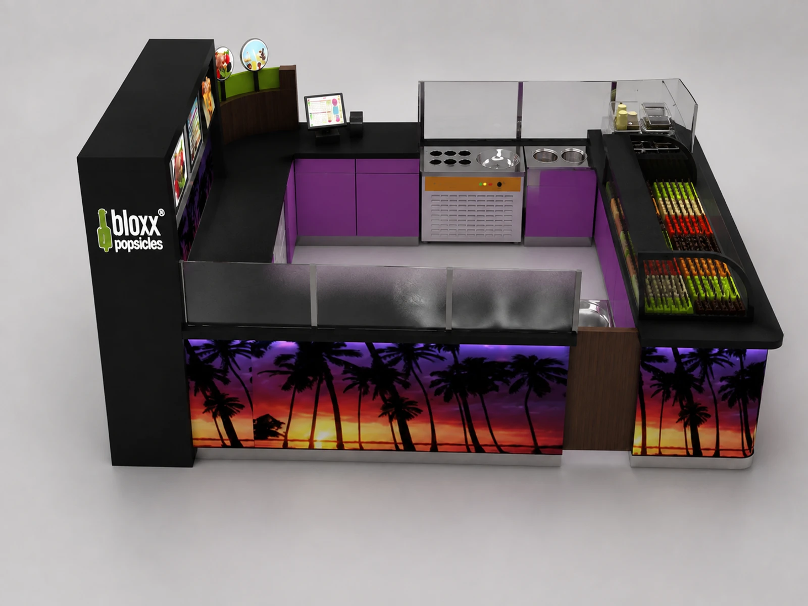 Customized Ice Cream Display Stand & Yogurt Display Counter for Snack Kiosk in Retail Store — alternate counter perspective