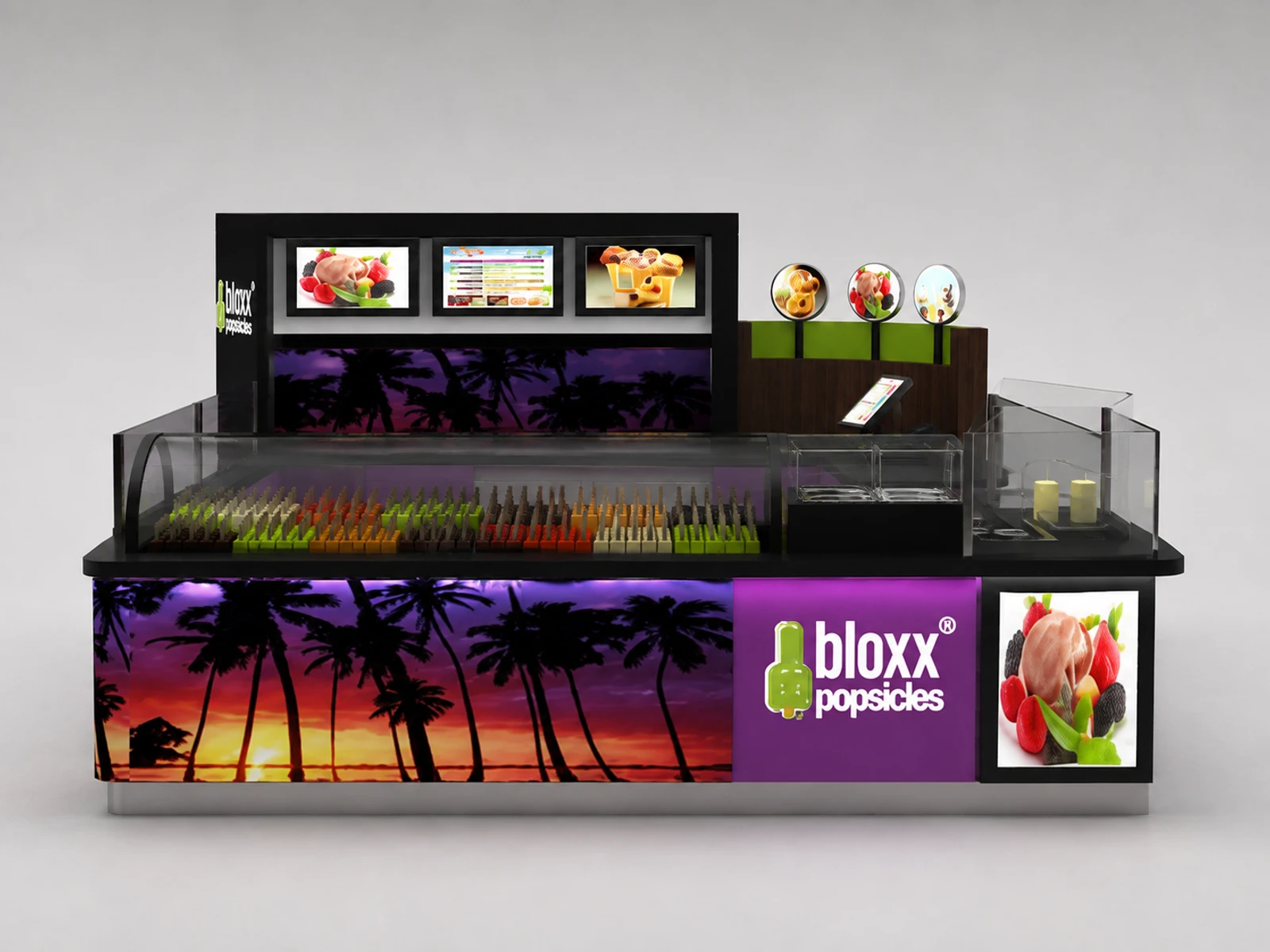 Customized Ice Cream Display Stand & Yogurt Display Counter for Snack Kiosk in Retail Store — additional service-side perspective