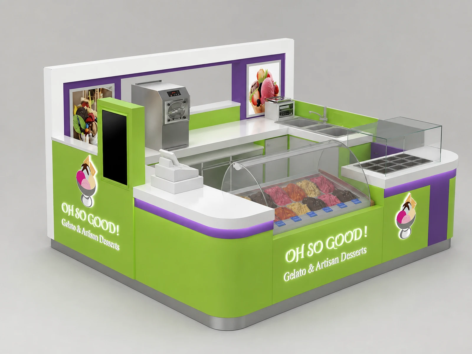 Customized Ice Cream Kiosk & Food Display Counter and Gelato Booth for Sale — overall kiosk design
