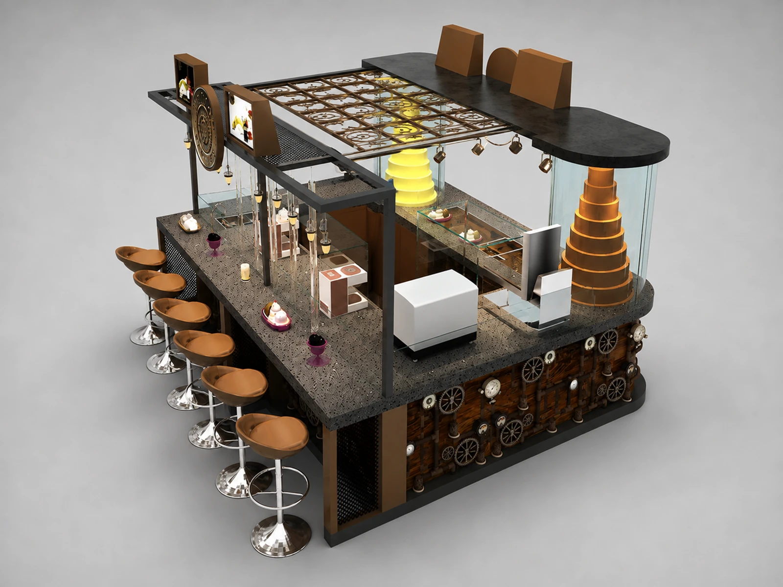 Custom Ice Cream Booth for Food Retail Counter | Popsicle Display Counter for Sale — elevated layout view