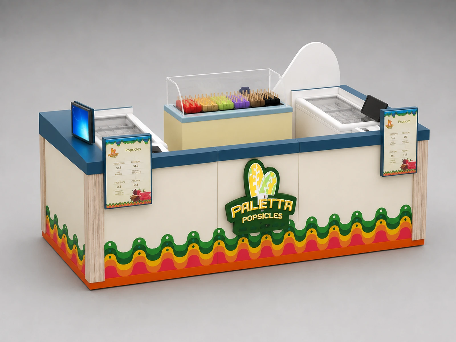 Customized Ice Cream Kiosk & Gelato Display Counter for Popsicle Booth for Sale — alternate counter perspective