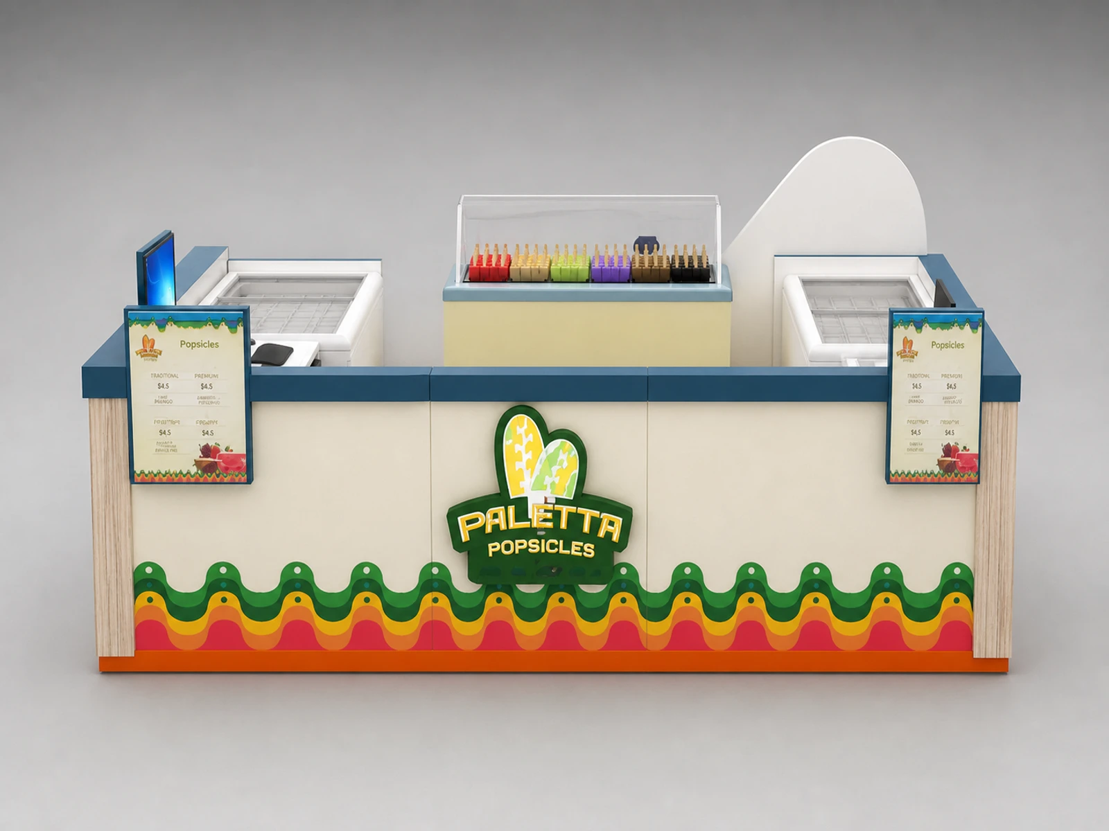 Customized Ice Cream Kiosk & Gelato Display Counter for Popsicle Booth for Sale — additional service-side perspective