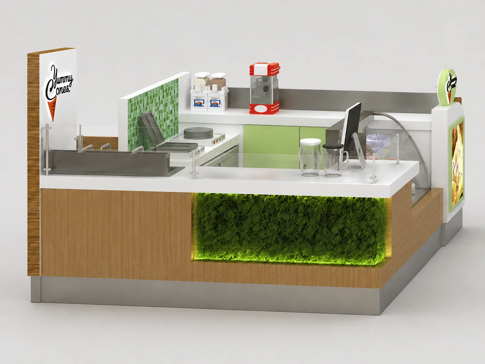 Customized Ice Cream Kiosk & Gelato Display Counter for Yogurt Booth in Retail Store — additional service-side perspective