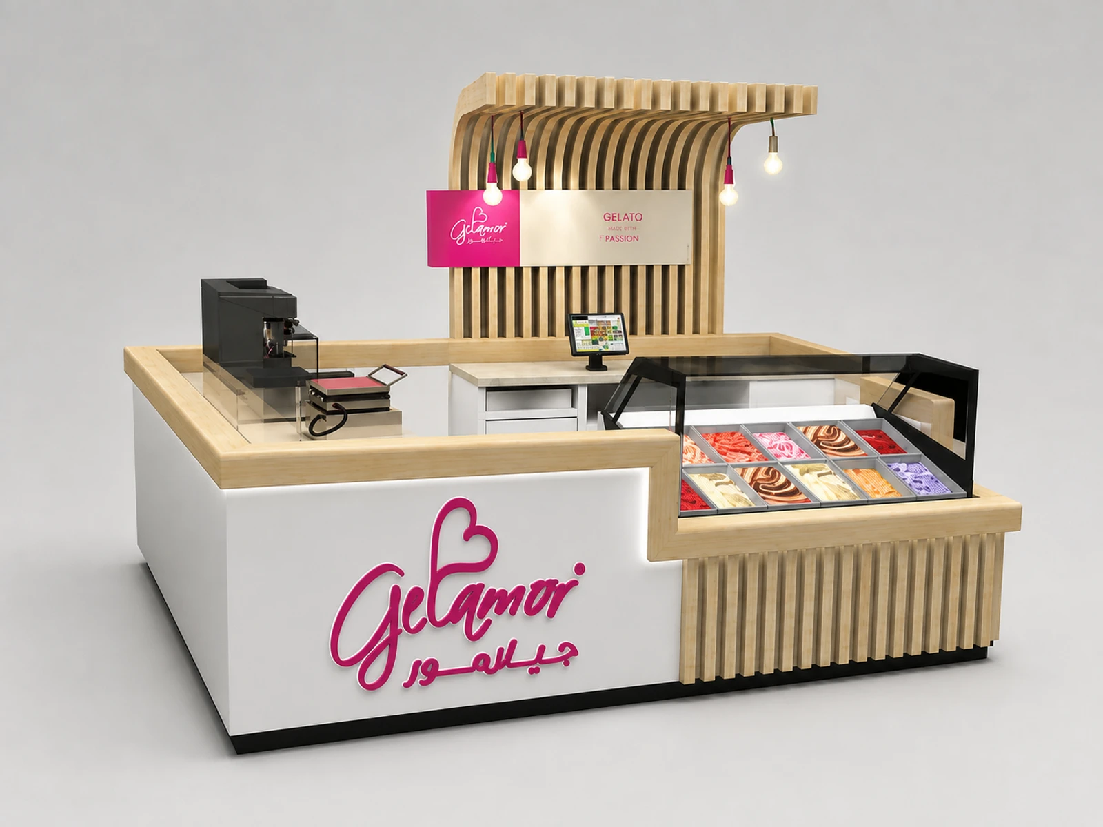 Customized Ice Cream Kiosk & Gelato Display Counter in for Food Booth with Factory Price — alternate counter perspective