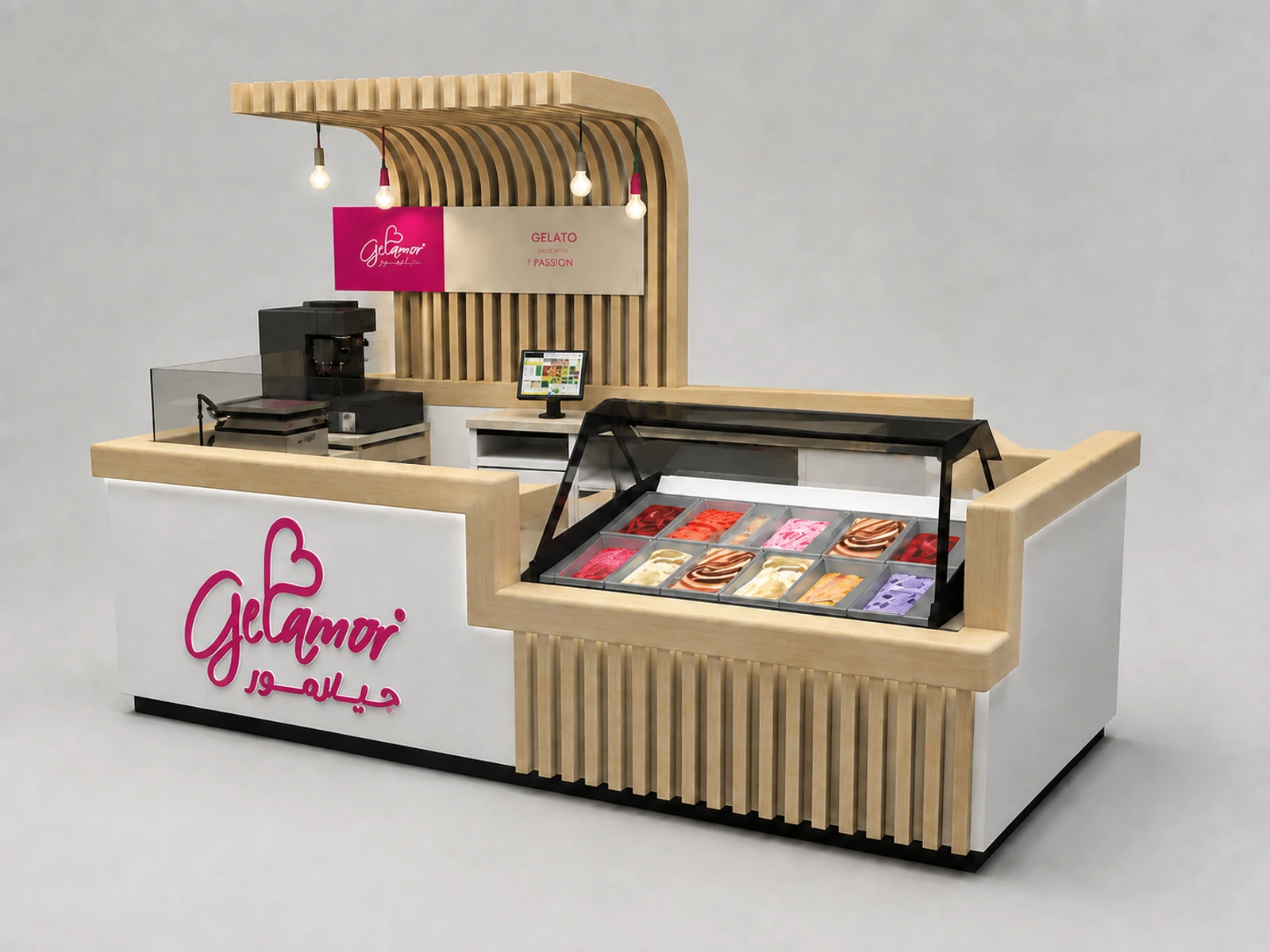 Customized Ice Cream Kiosk & Gelato Display Counter in for Food Booth with Factory Price — additional service-side perspective