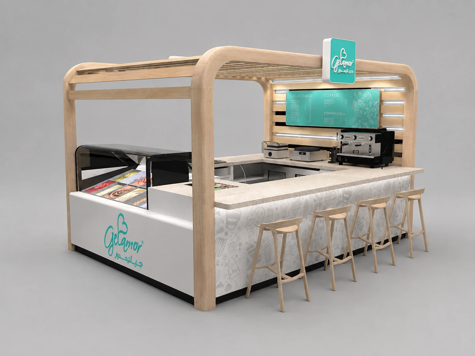 Customized Ice Cream Kiosk & Gelato Display Counter with Factory Price for Sale — overall kiosk design