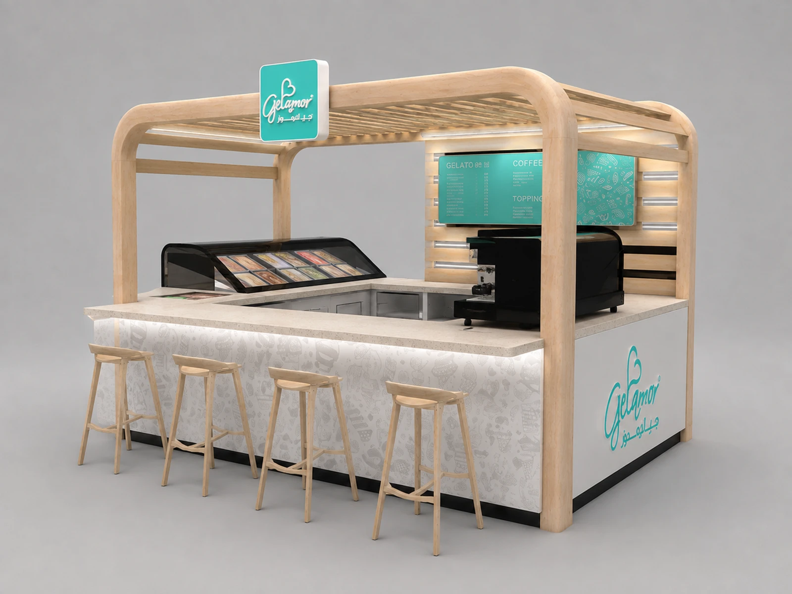 Customized Ice Cream Kiosk & Gelato Display Counter with Factory Price for Sale — alternate counter perspective
