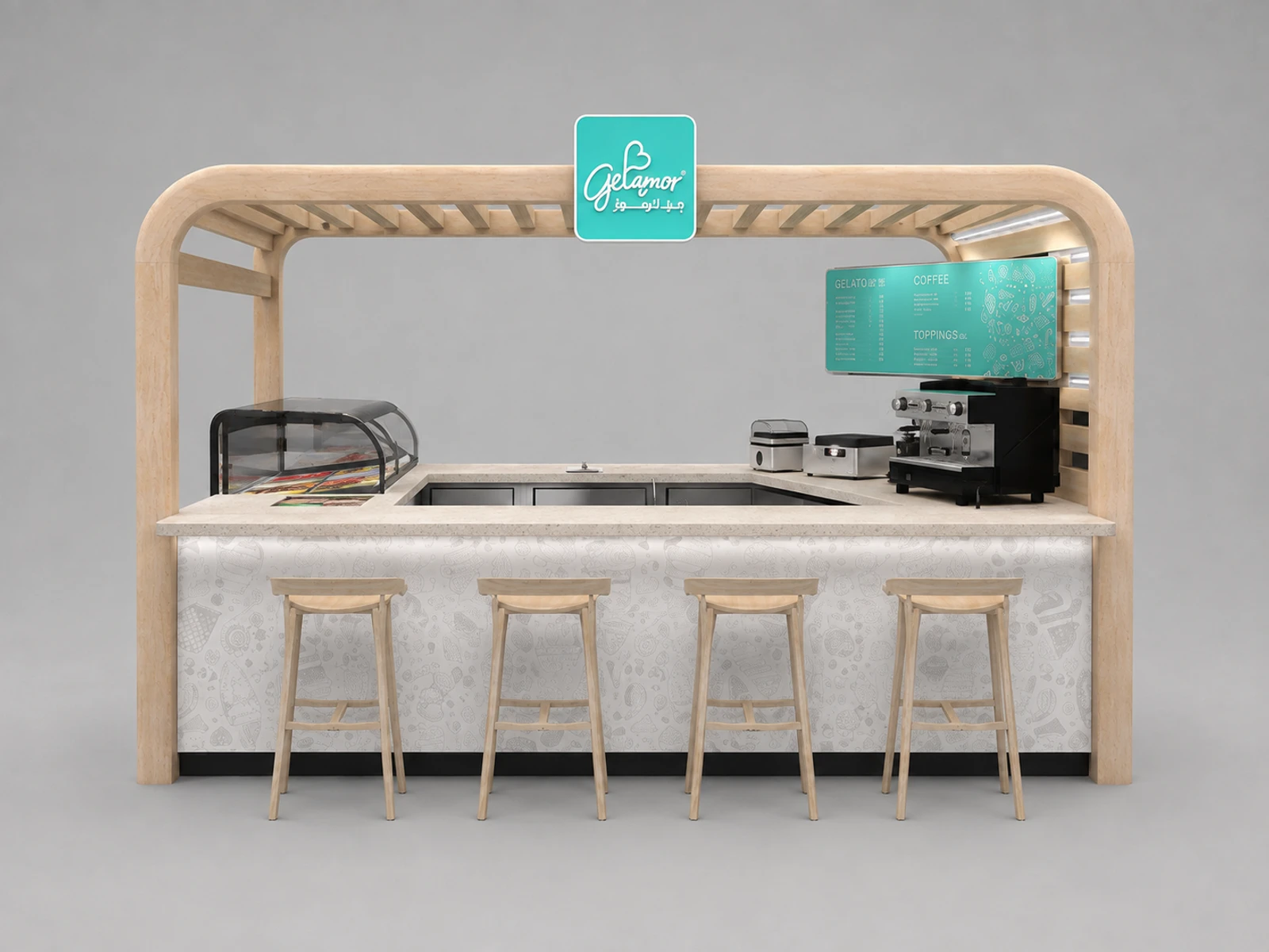 Customized Ice Cream Kiosk & Gelato Display Counter with Factory Price for Sale — additional service-side perspective