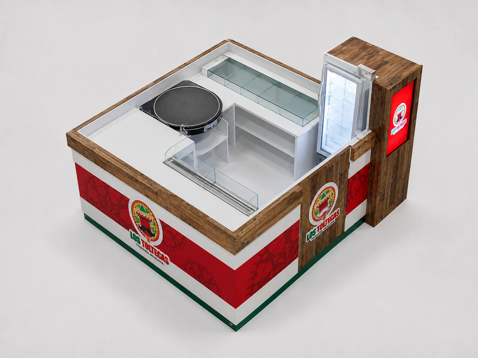 Customized Ice Cream Kiosk & Popsicle Display Cabinet for Gelato Booth in Retail Store — elevated layout view