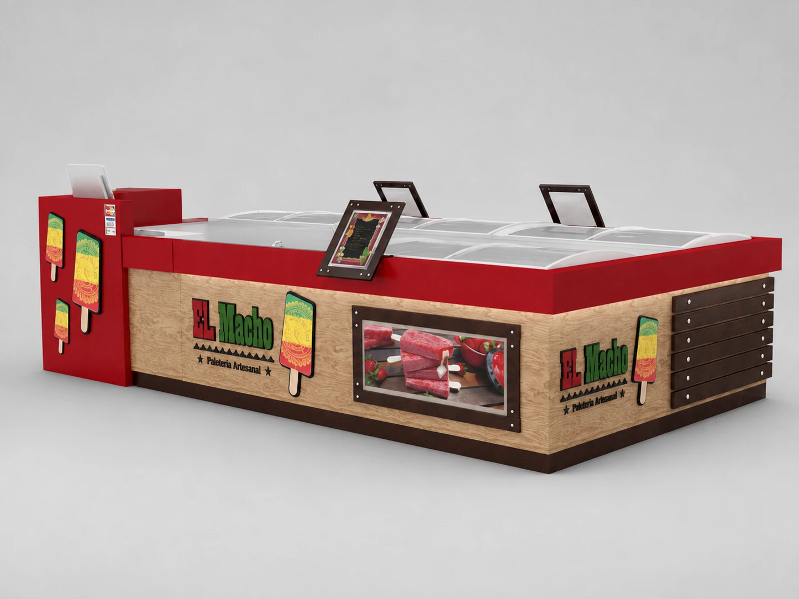 Customized Popsicle Display Counter & Ice Cream Kiosk with Unique Design in Retail Store for Sale — overall kiosk design