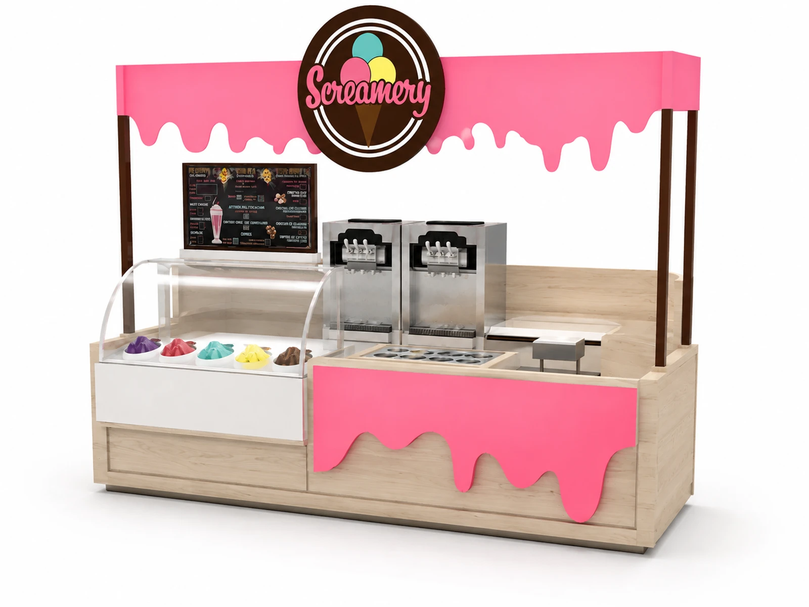 Cute Smoothie kiosk pink with top ice cream both frozen yogurt bar with just fast food display kiosk for sale — alternate counter perspective