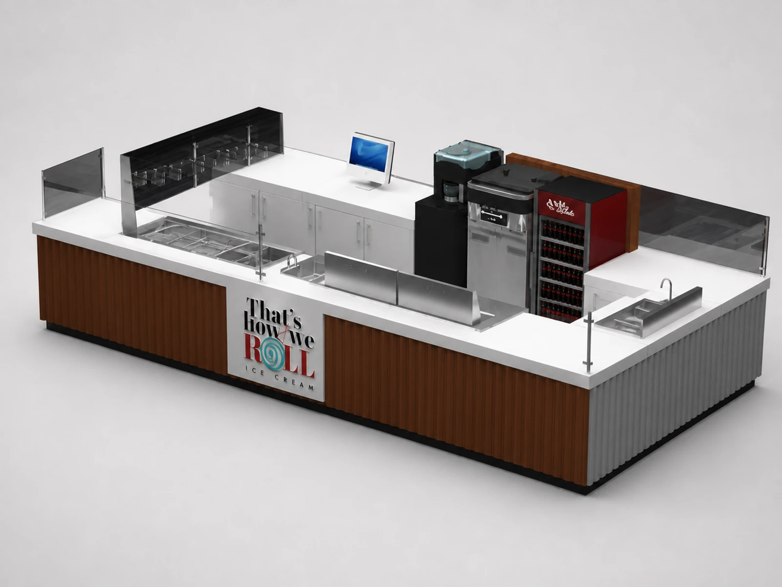 Factory Price Ice Cream Kiosk Retail Food Stand | Portable Frozen Yogurt Shop in Mall for Sale — elevated layout view