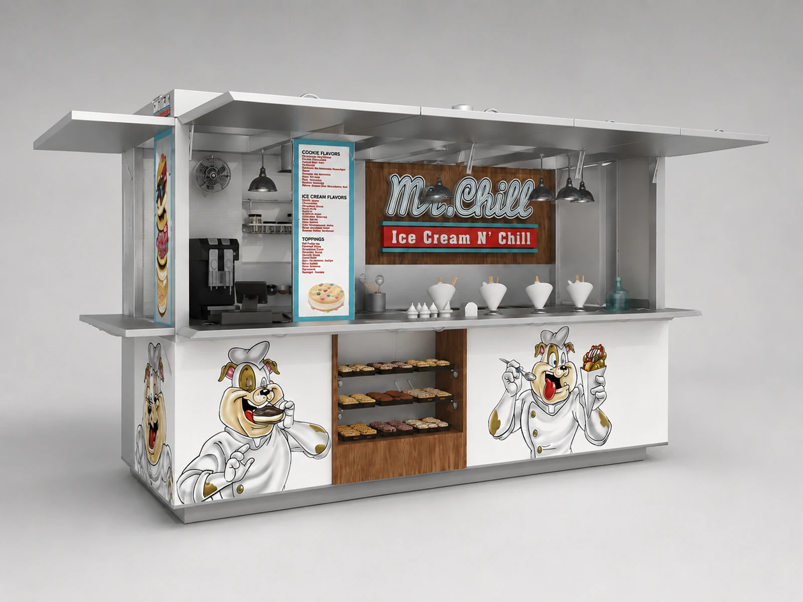 Fancy Ice Cream Indoor Booth New Custom Ice Cream Stall — alternate counter perspective
