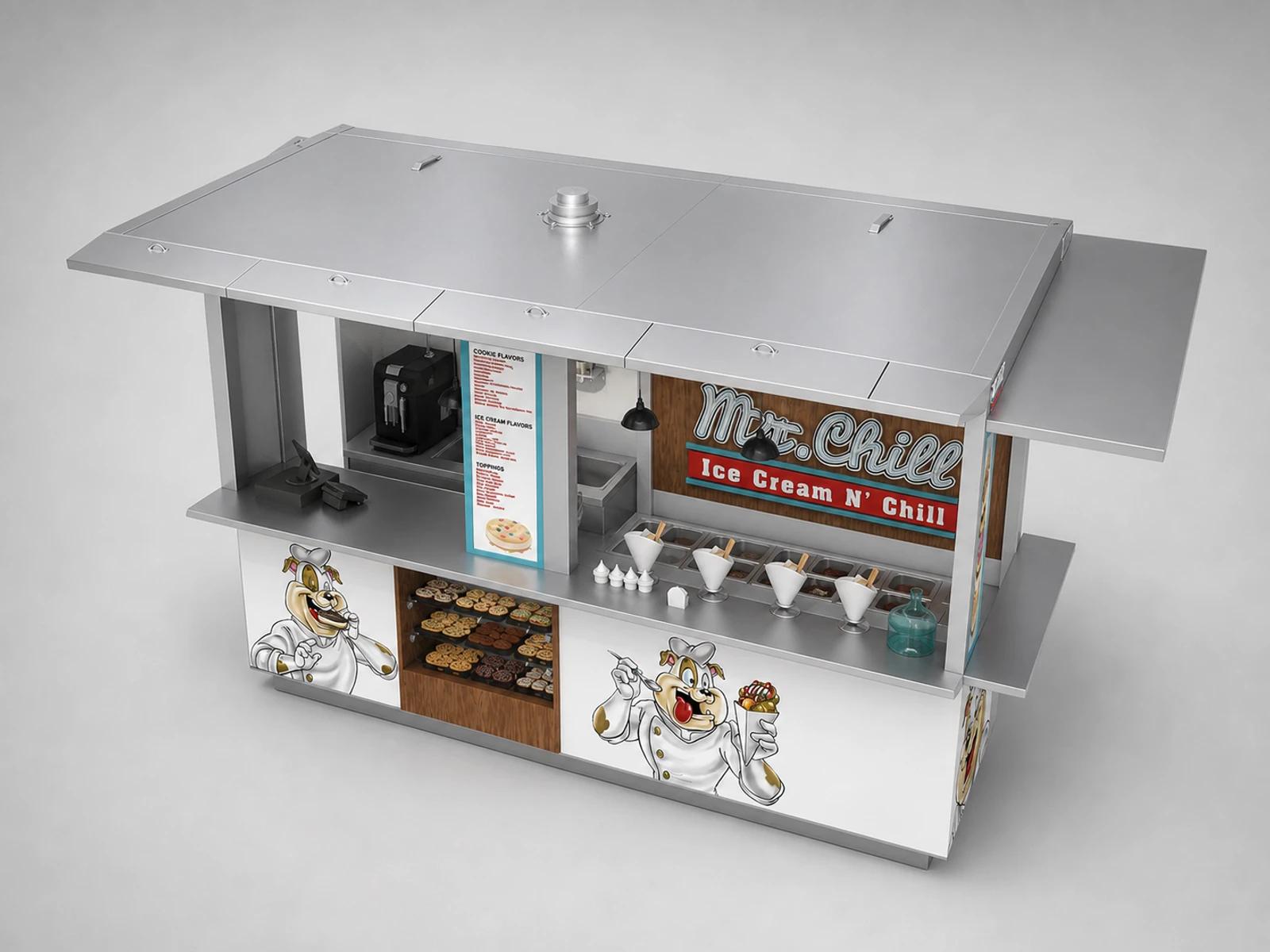 Fancy Ice Cream Indoor Booth New Custom Ice Cream Stall — elevated layout view