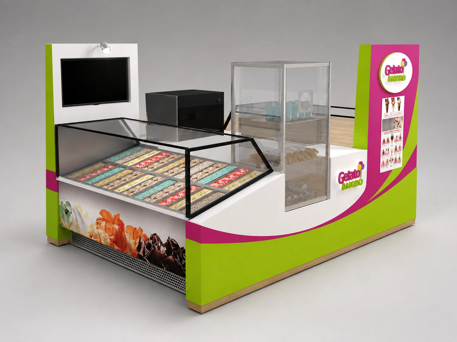 Fantastic gelato display booth wooden sweets display kiosk for sale — overall kiosk design