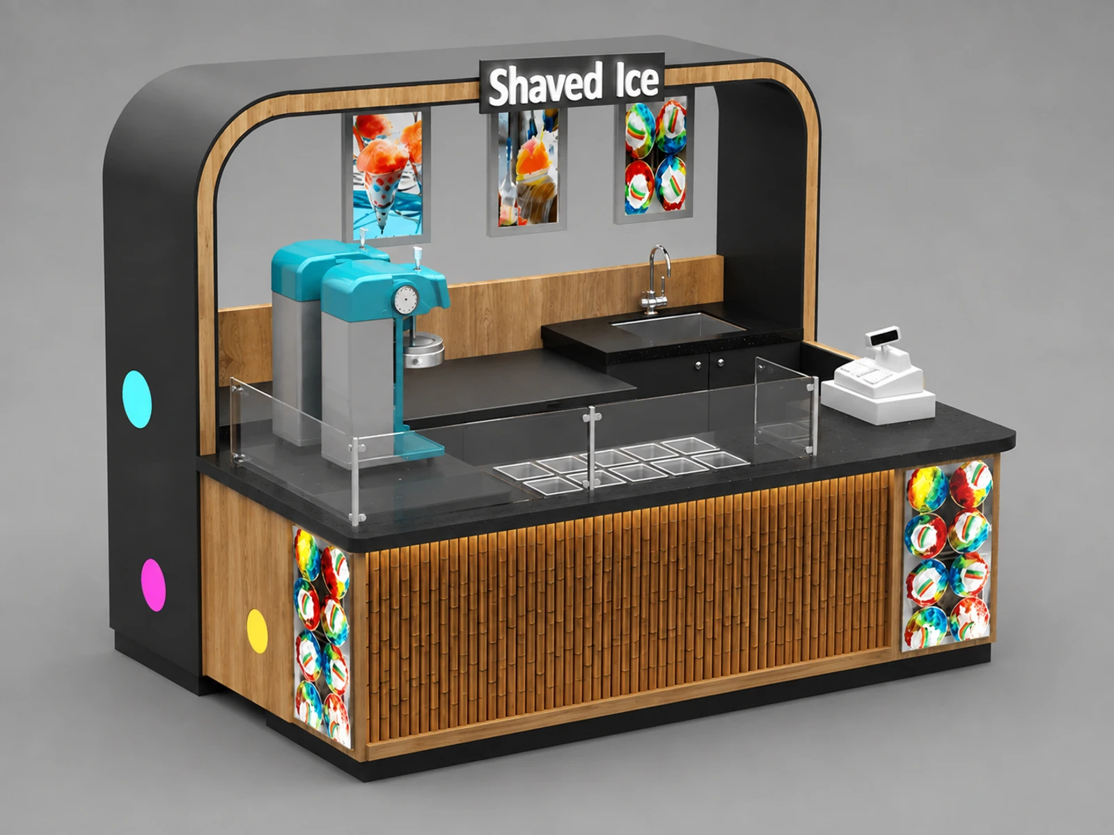 Fantastic shaved ice kiosk design ice cream cone booth used in mall for sale — alternate counter perspective