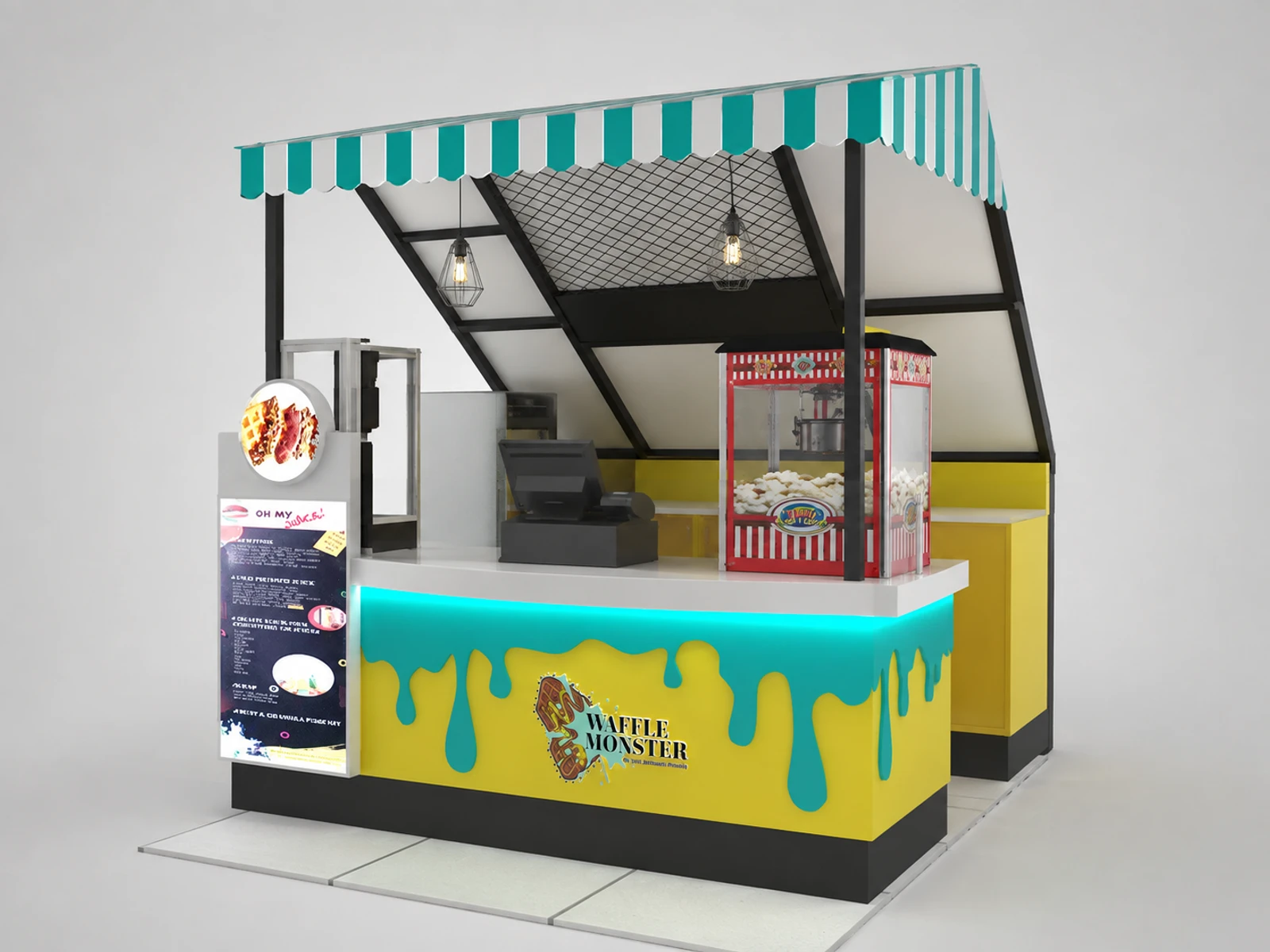 Fashion Ice Cream Bar Waffle Retail Custom Snacks Counter Hot Ice Gelato Fresh Juice Kiosk — alternate counter perspective
