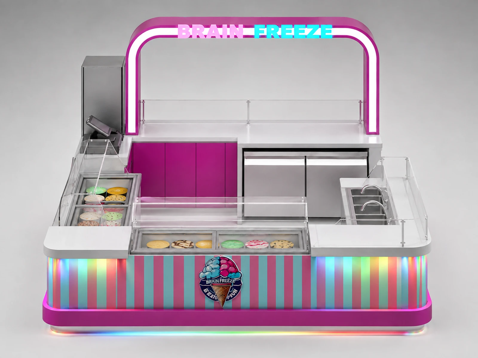 Fashion Ice Cream Kiosk Mall Inside Ice Cream Bar Retail Design — additional service-side perspective