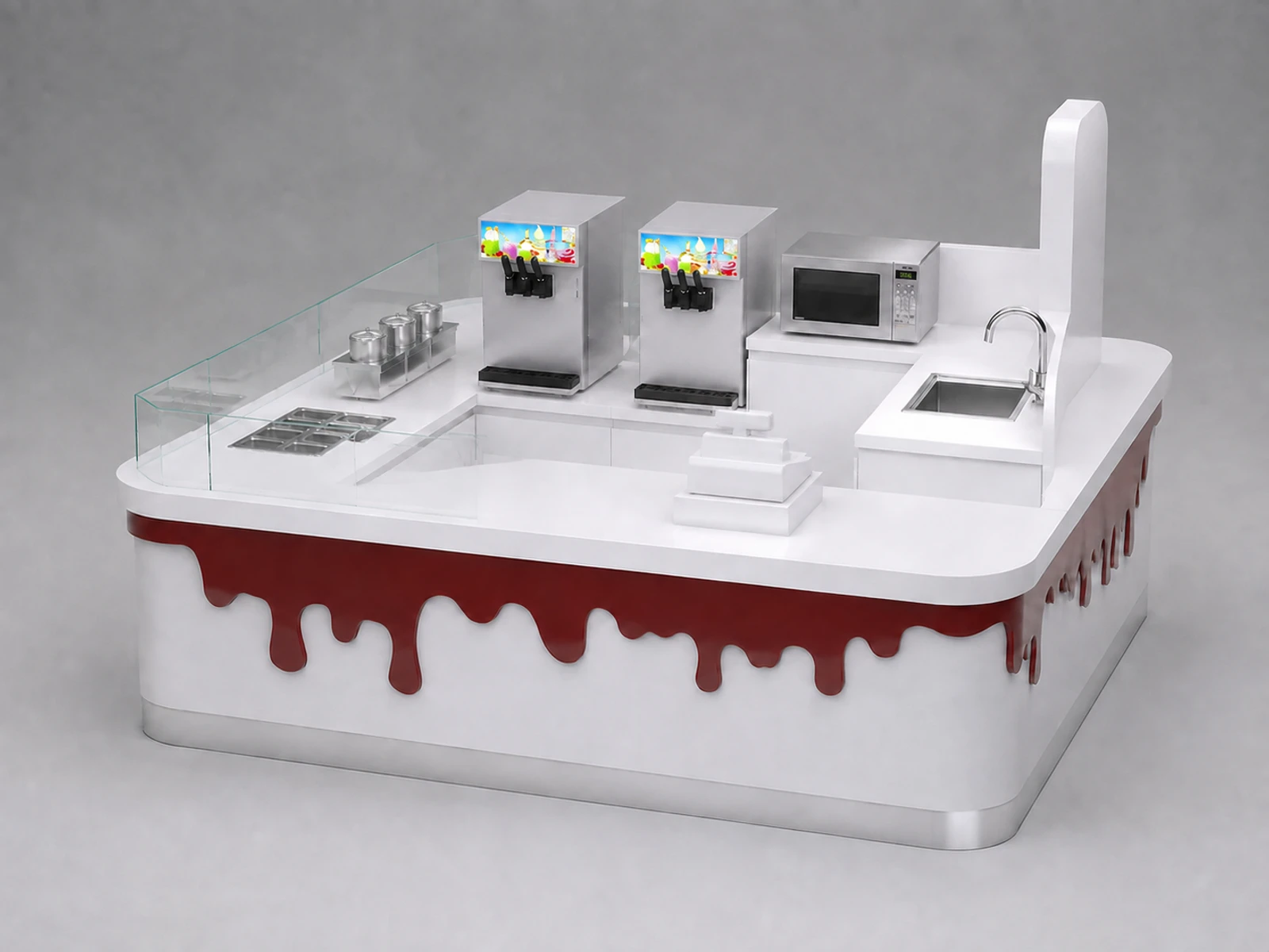 Flowing Chocolate Decoration for Mall Ice Cream Kiosk Counter — alternate counter perspective