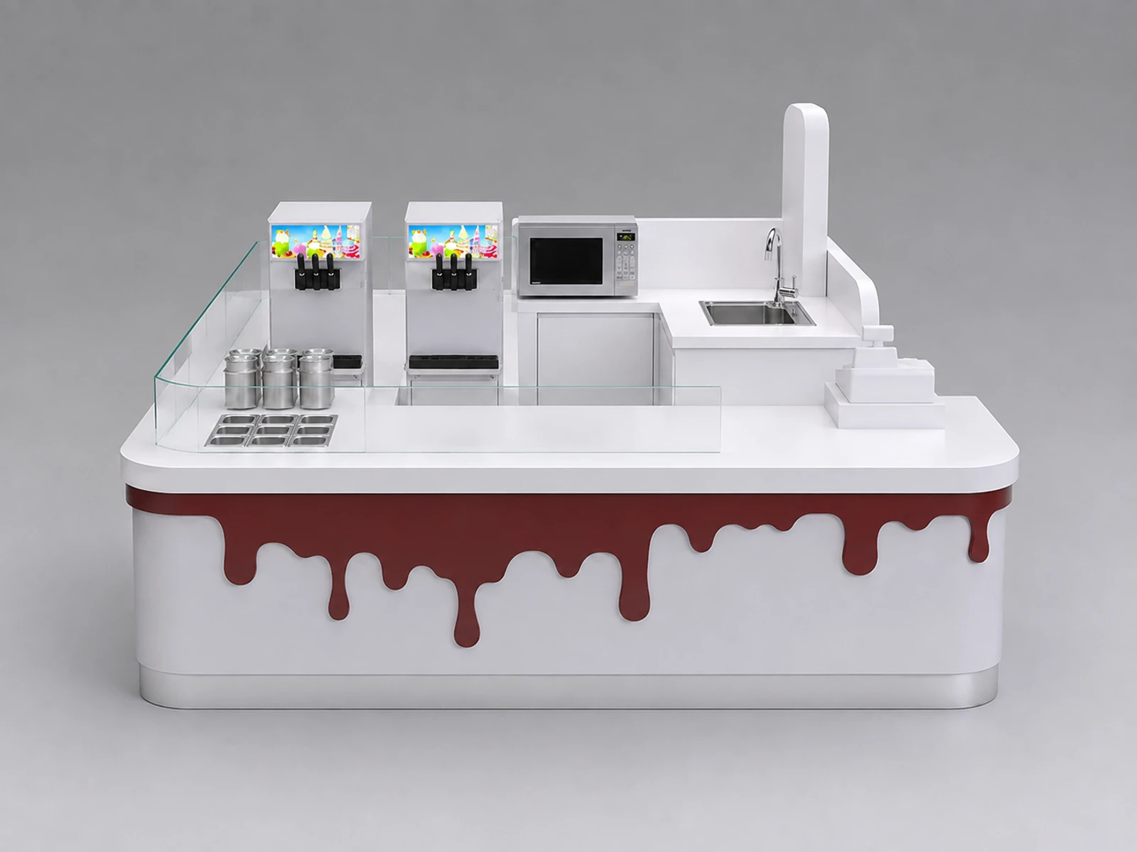 Flowing Chocolate Decoration for Mall Ice Cream Kiosk Counter — additional service-side perspective